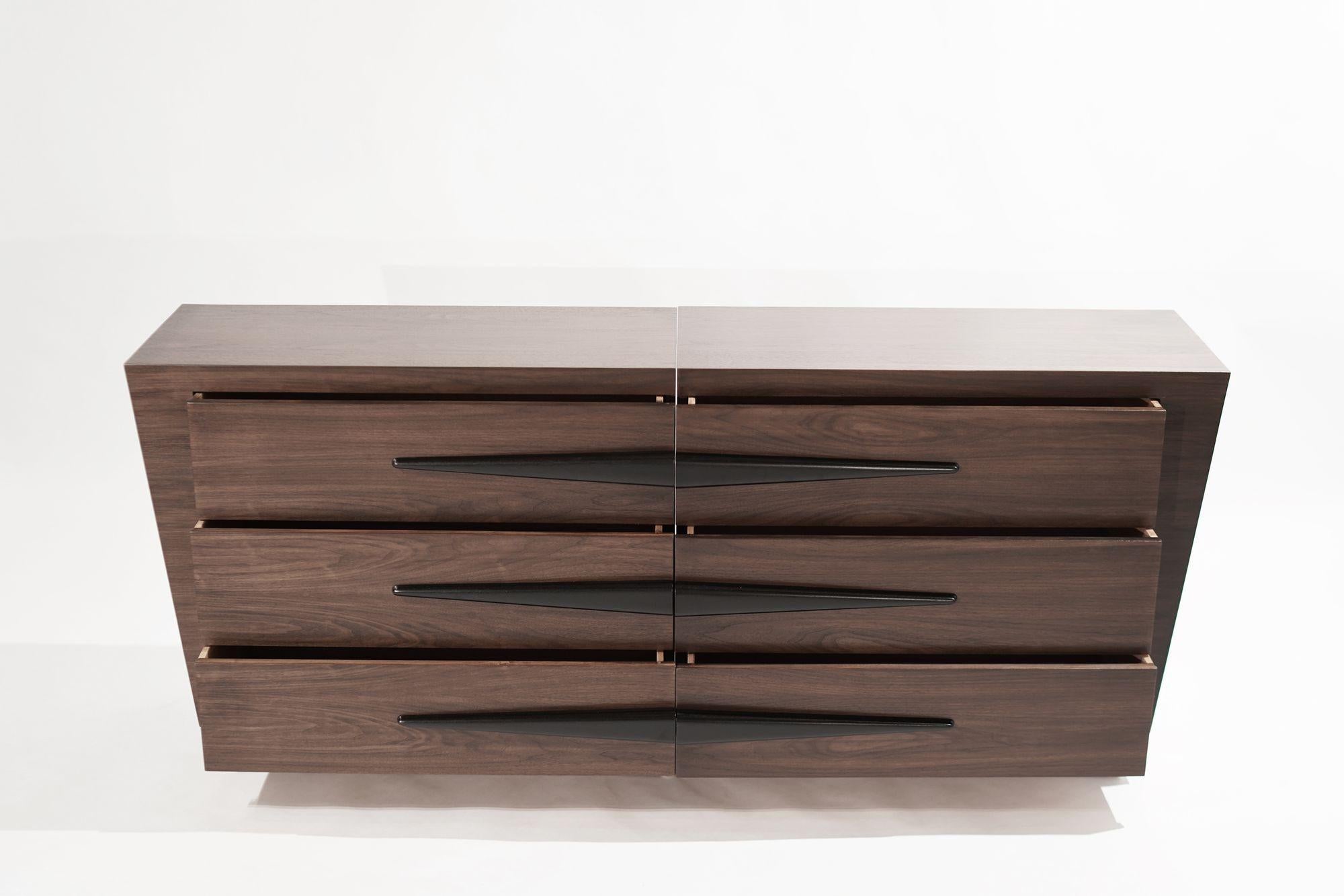 American Mid-Century Modern Opposing Walnut Chests, 1950s For Sale