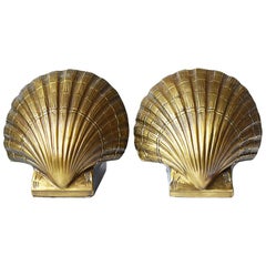 Vintage Mid-Century Modern or Hollywood Regency Brass Shell Bookends, a Pair