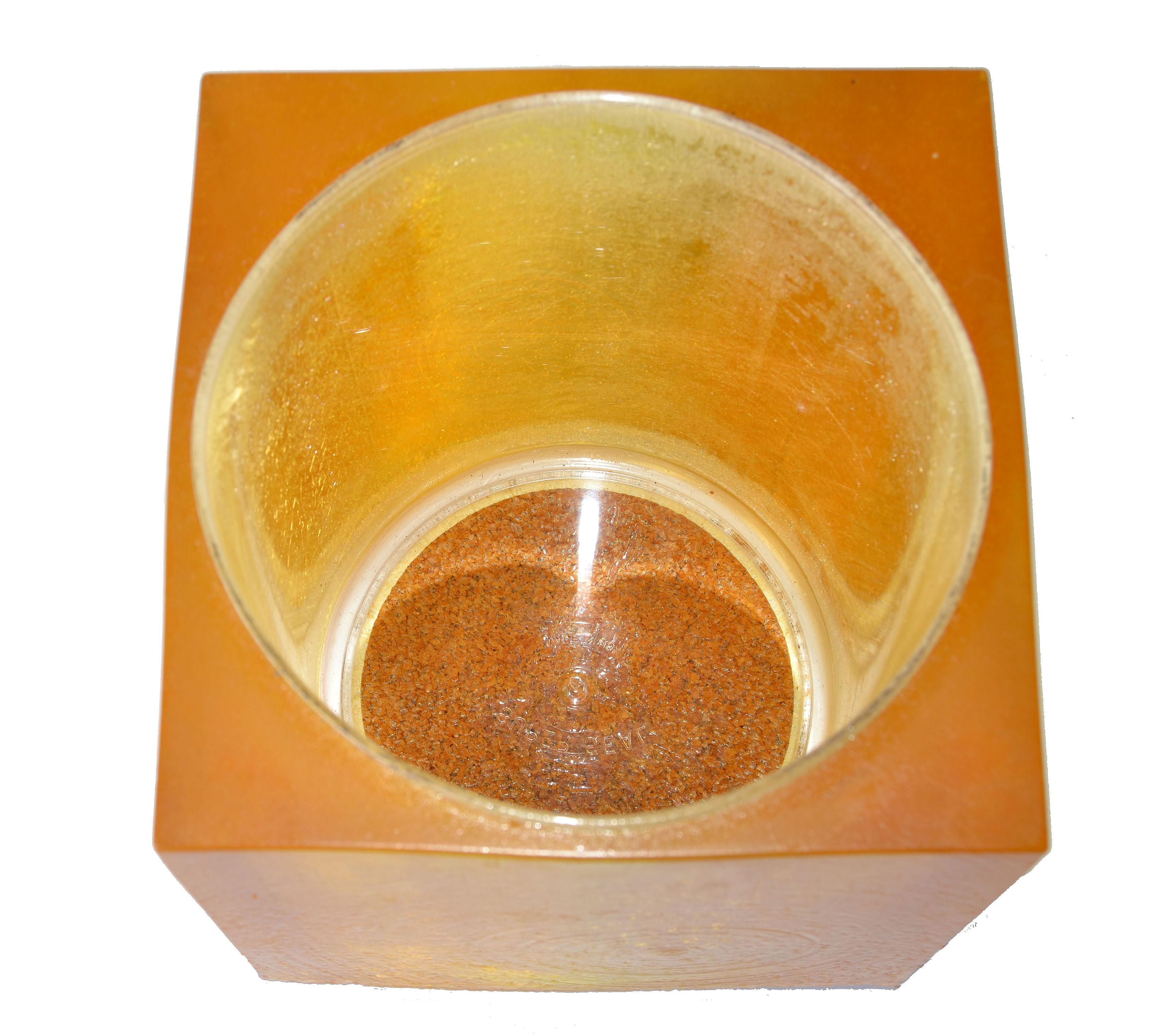 American Mid-Century Modern Amber Color Acrylic Cork and Wood Ice Bucket