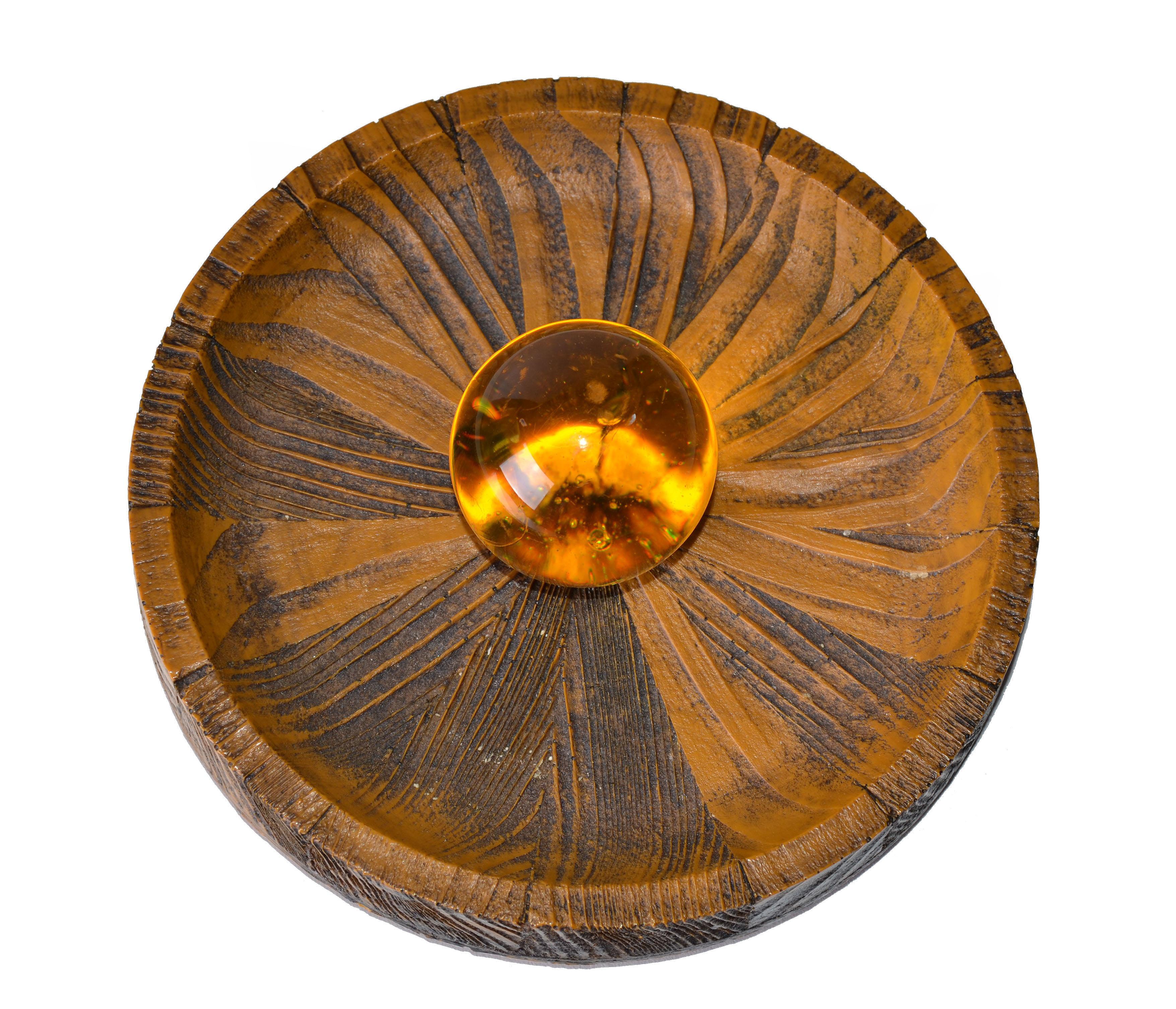 Mid-20th Century Mid-Century Modern Amber Color Acrylic Cork and Wood Ice Bucket