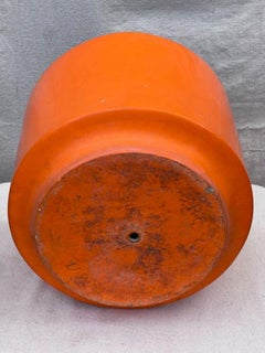 Mid Century Modern Orange and Black Footed Cylinder Ceramic Planter