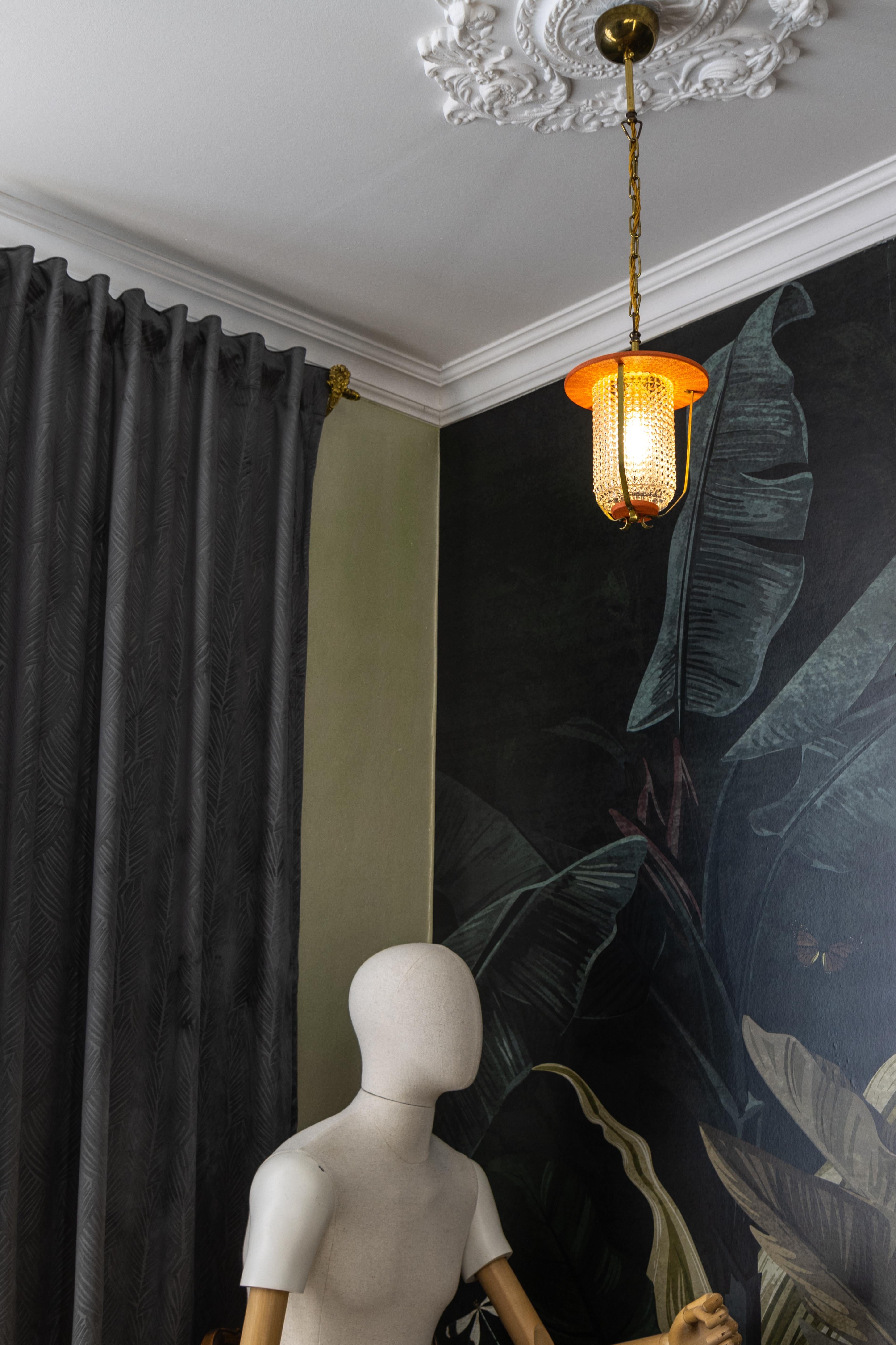 Mid-Century Modern Orange and Brass Lantern Pendant Light, Germany, 1950s For Sale 5