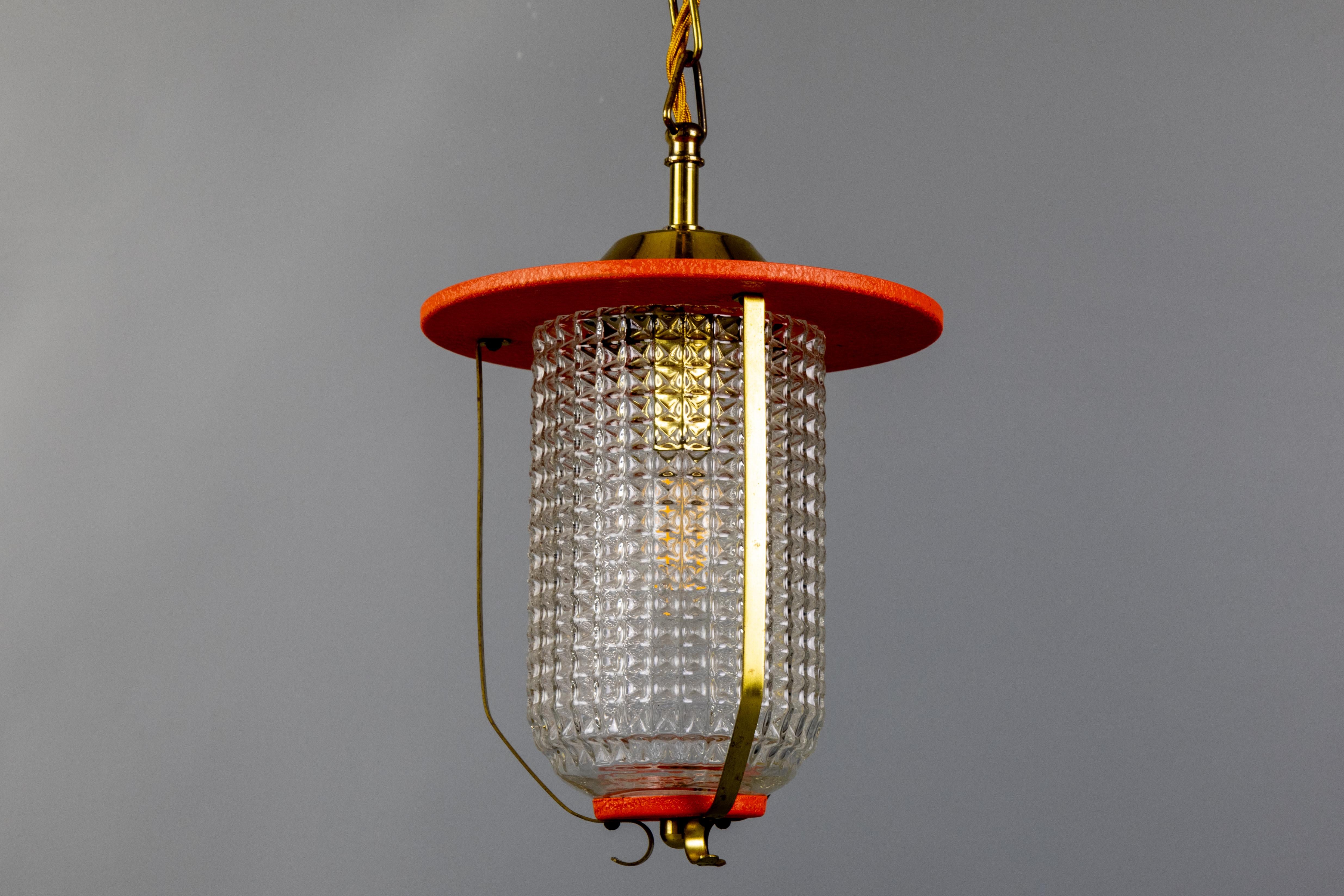 Mid-Century Modern Orange and Brass Lantern Pendant Light, Germany, 1950s For Sale 7