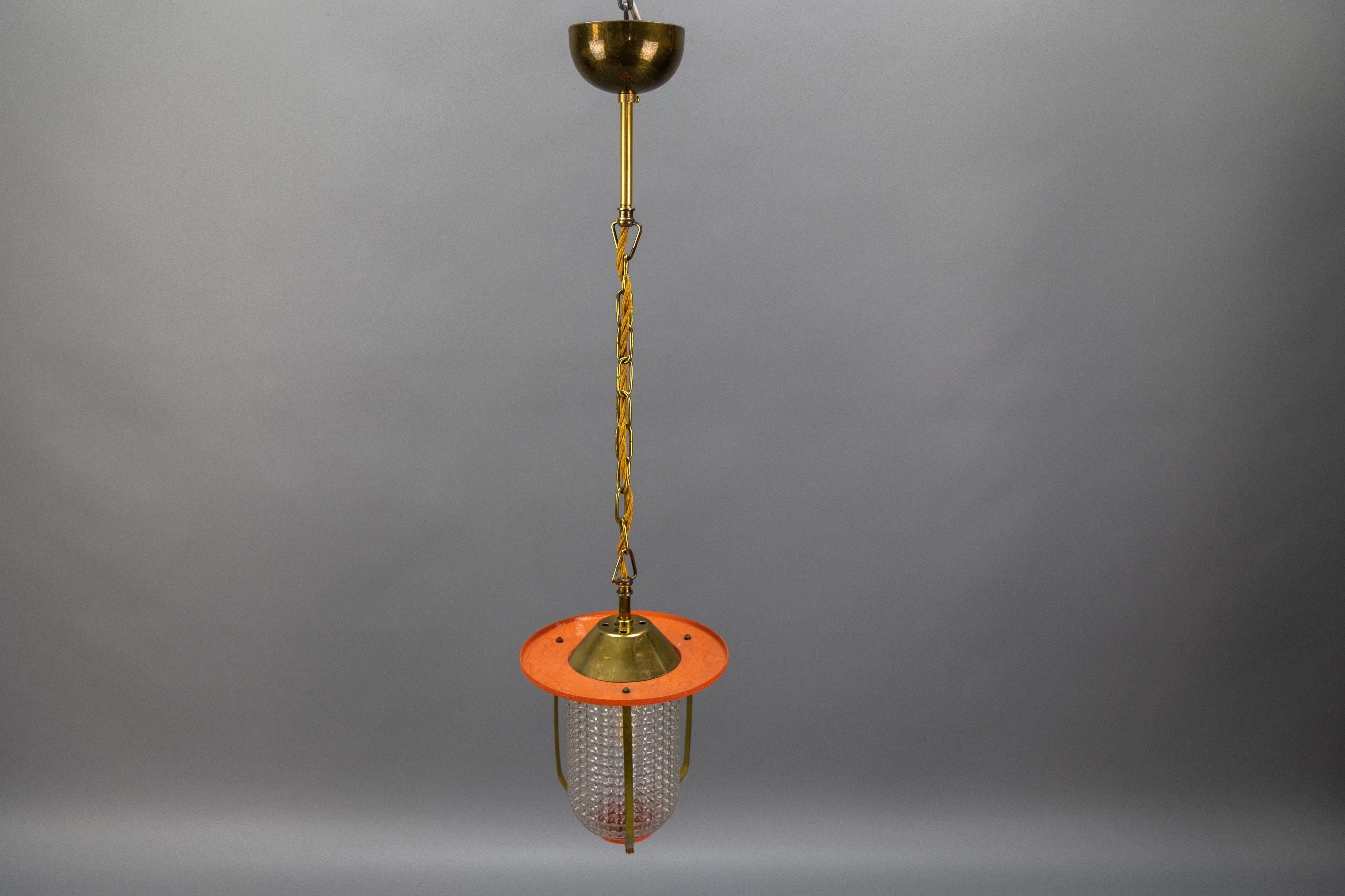 Mid-Century Modern Orange and Brass Lantern Pendant Light, Germany, 1950s For Sale 9