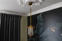 Mid-Century Modern Orange and Brass Lantern Pendant Light, Germany, 1950s