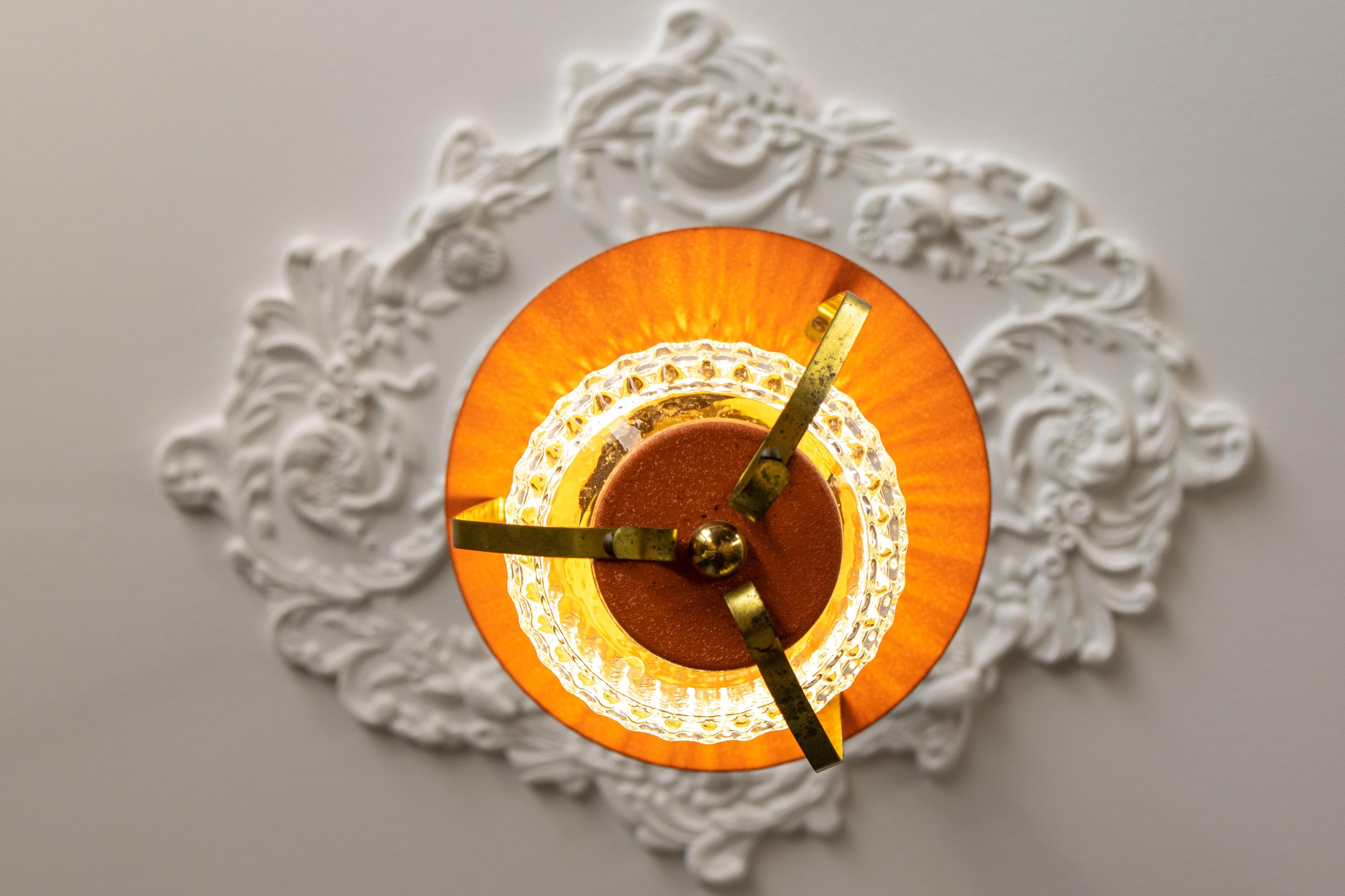 Metal Mid-Century Modern Orange and Brass Lantern Pendant Light, Germany, 1950s For Sale