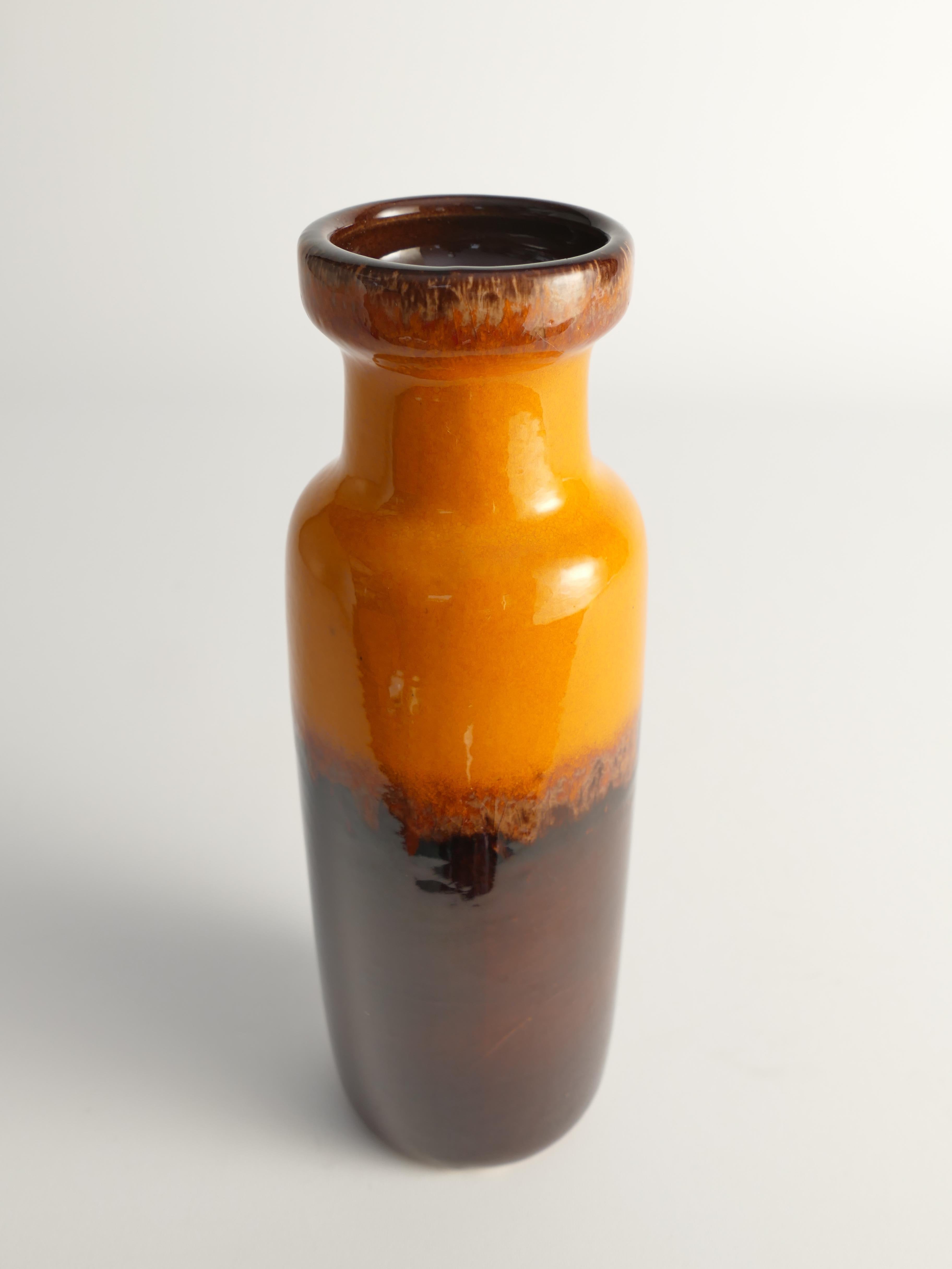 Grès porcellanato Vaso in lava grassa arancione e marrone di Scheurich, Germania, anni '70. in vendita