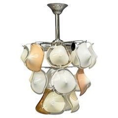 Mid-Century Modern, Orange and White Murano Glass, Chrome, Pendant Light, 1960s