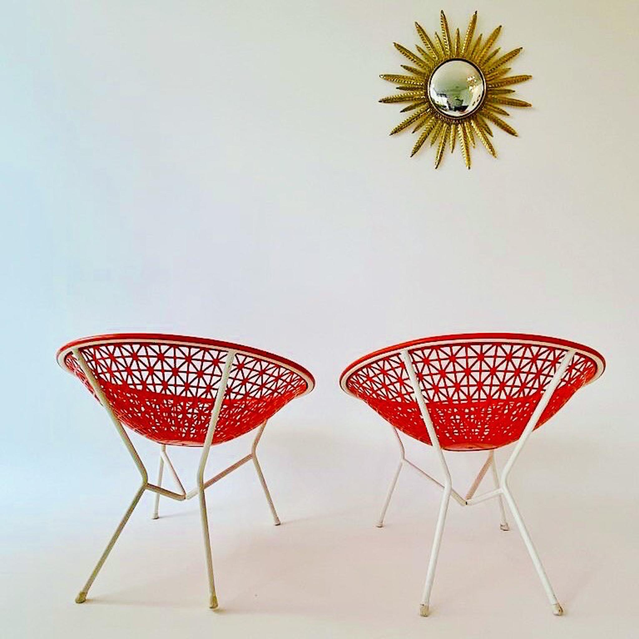 Fauteuils de salon d'extérieur orange et blanc de style moderne du milieu du siècle dernier, Italie, 1970 Bon état - En vente à Vienna, AT