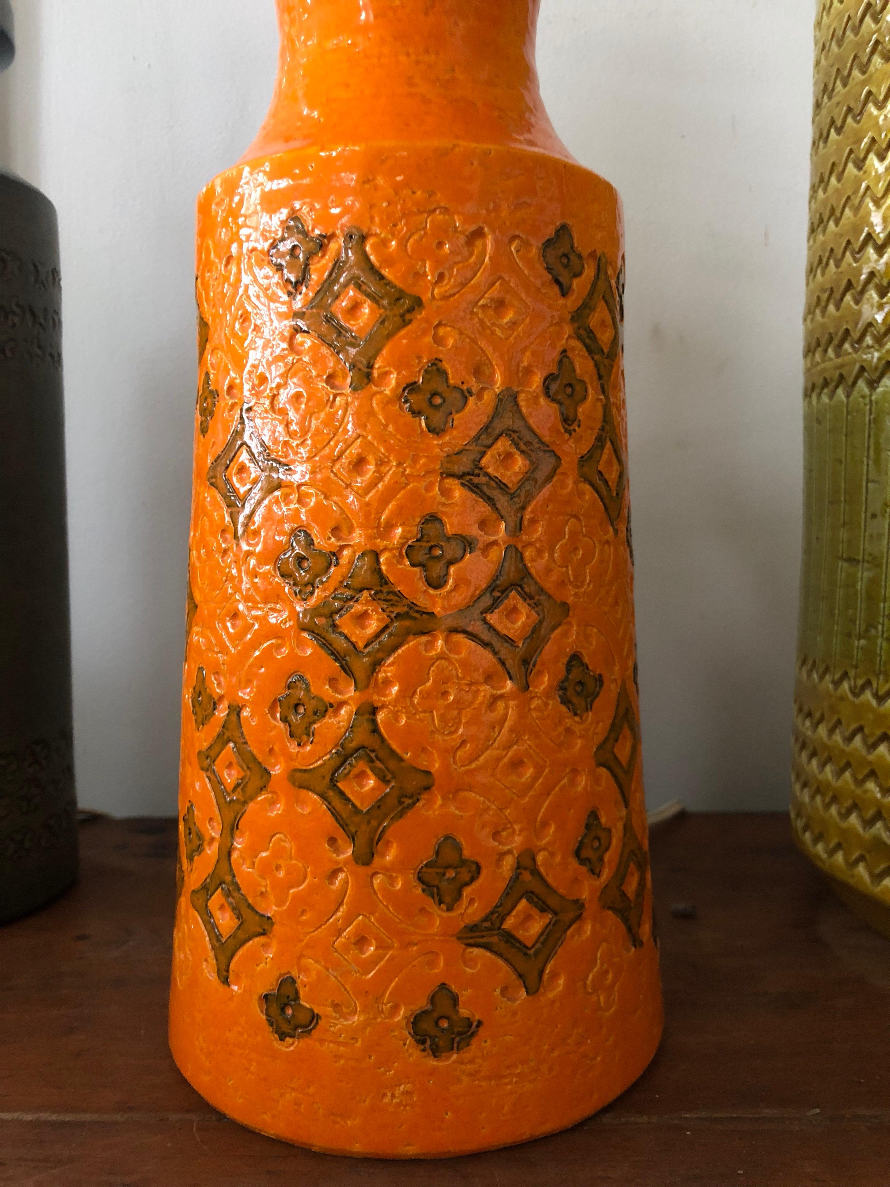 Italian Mid-Century Modern Orange Bitossi Ceramic Lamp For Sale