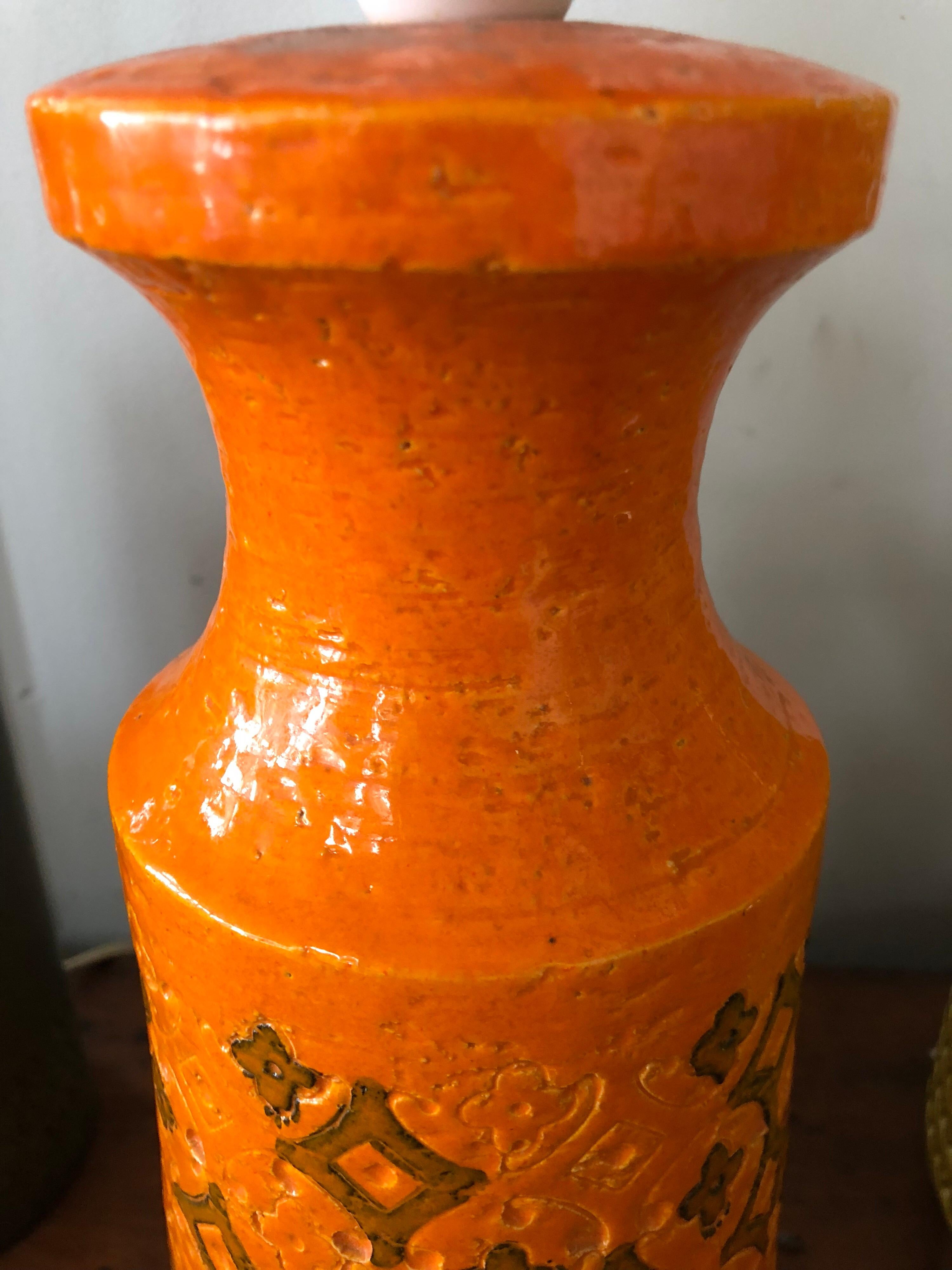 20th Century Mid-Century Modern Orange Bitossi Ceramic Lamp For Sale