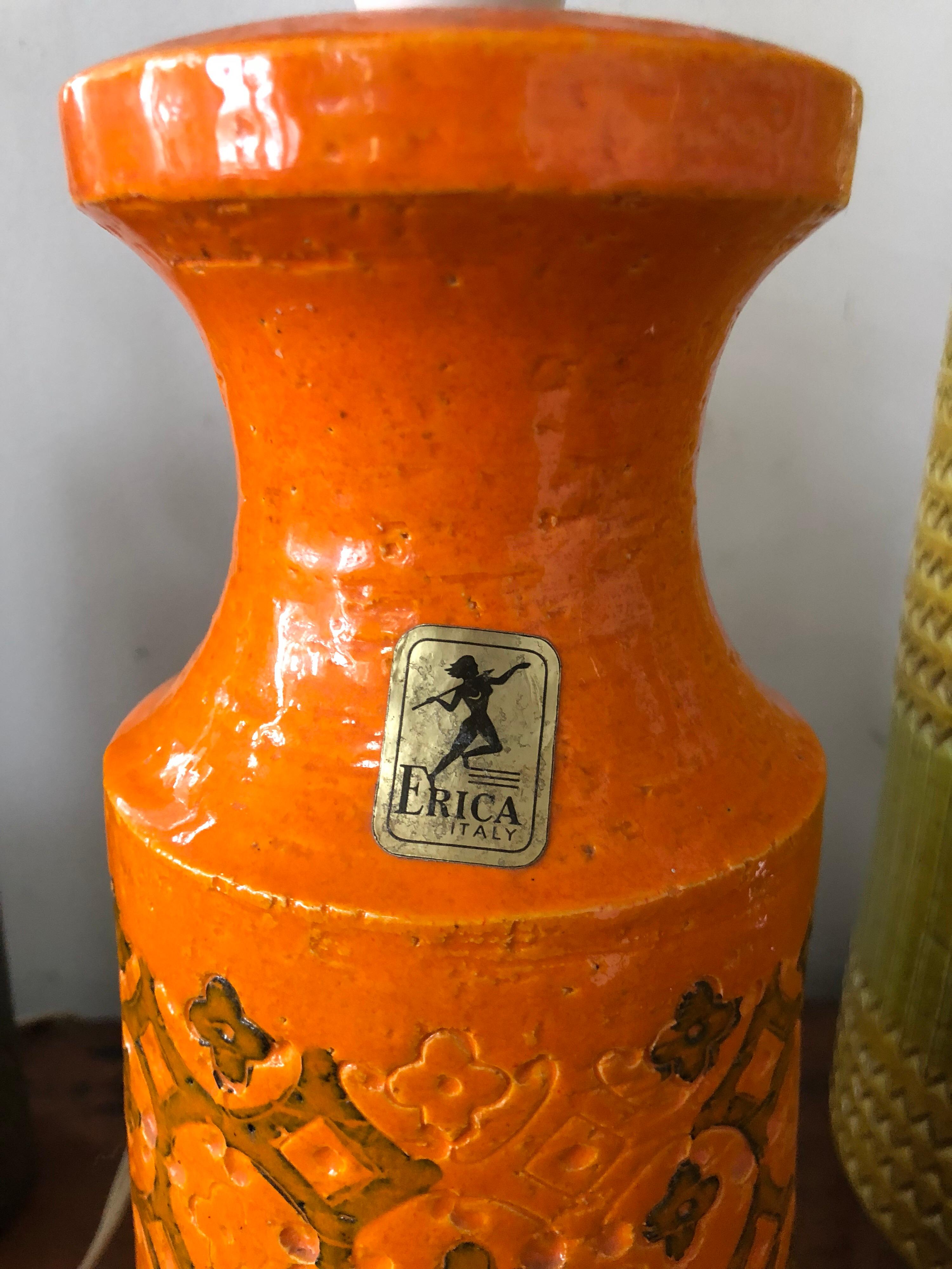 Mid-Century Modern Orange Bitossi Ceramic Lamp For Sale 1