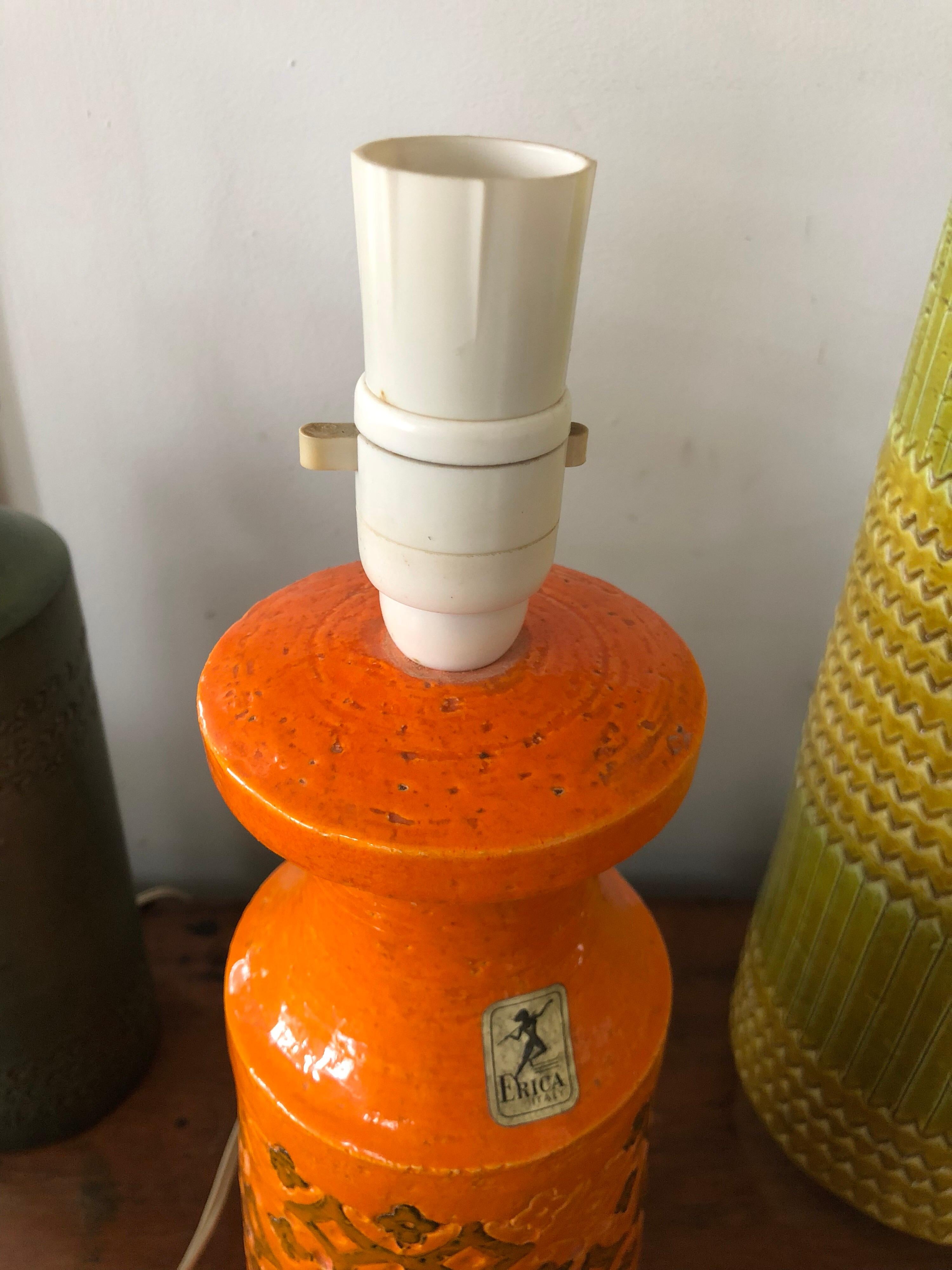 Mid-Century Modern Orange Bitossi Ceramic Lamp For Sale 2