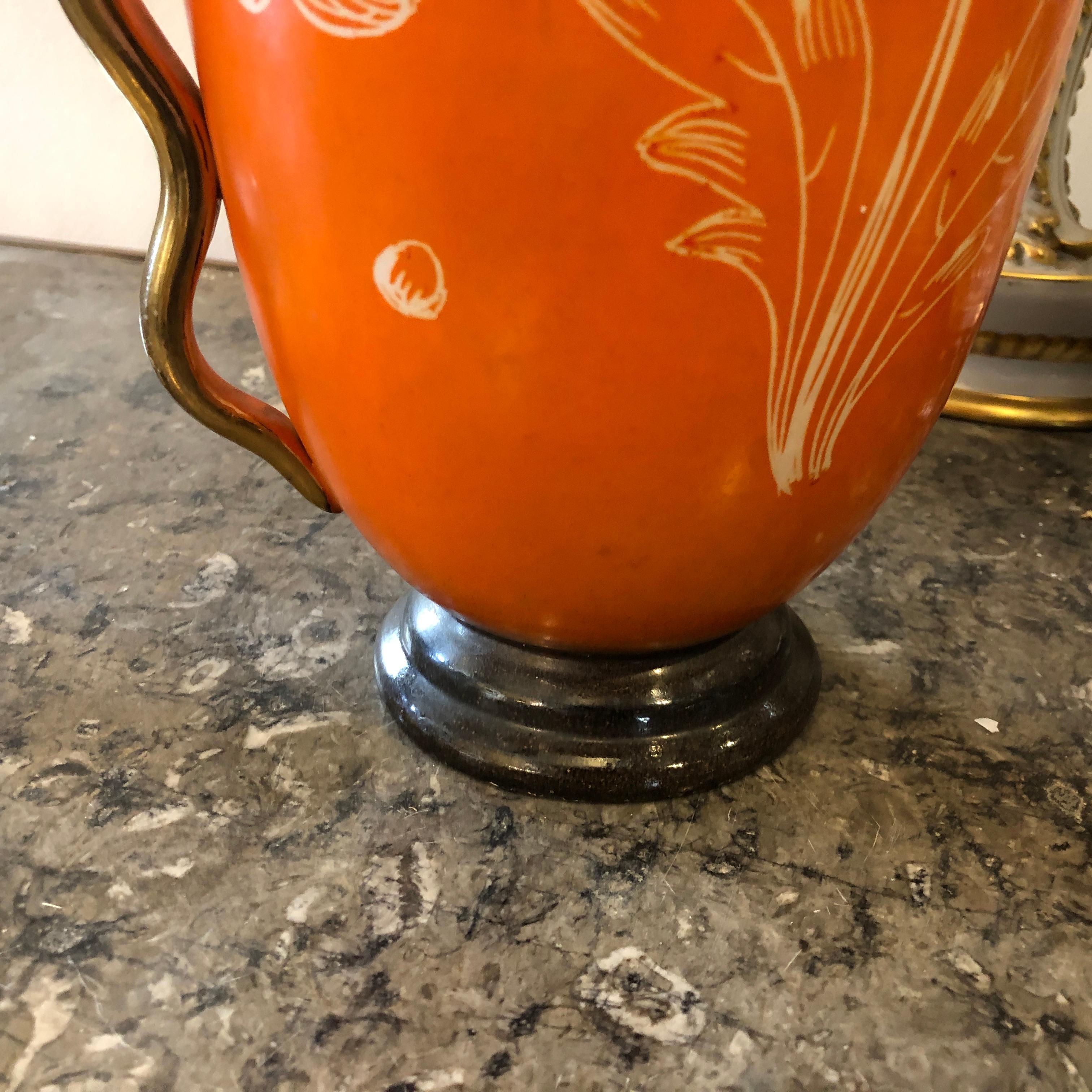 Mid-Century Modern Orange Ceramic Italian Vase, circa 1950 In Good Condition In Aci Castello, IT