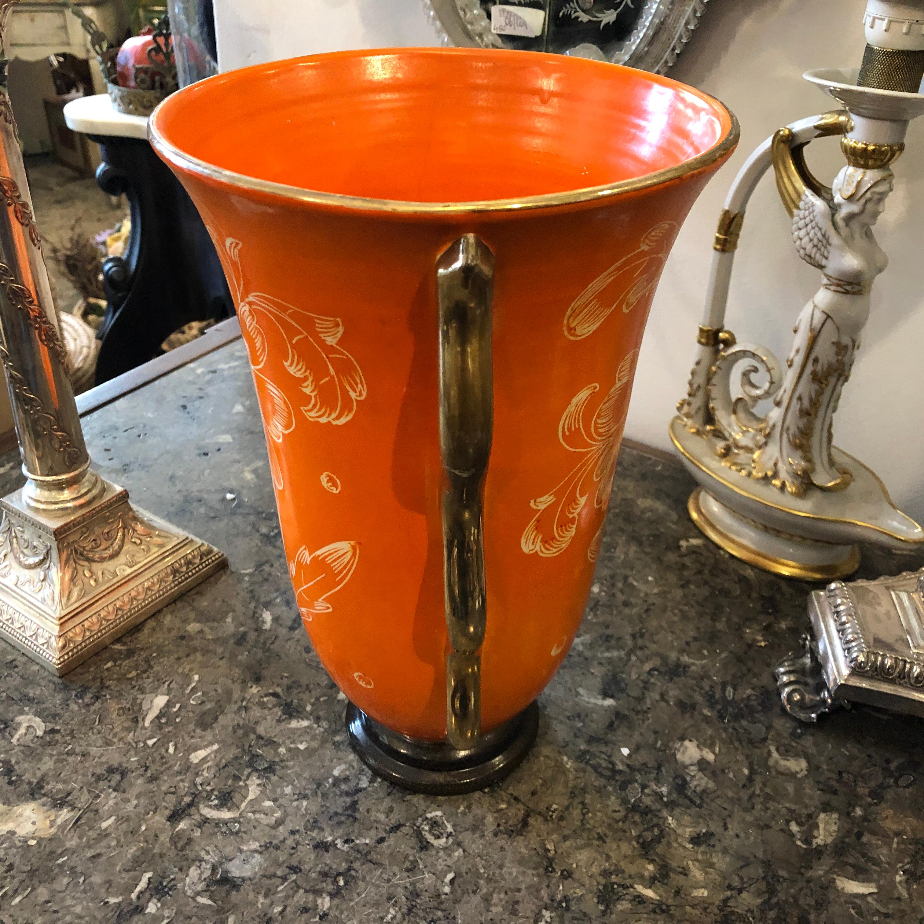 20th Century Mid-Century Modern Orange Ceramic Italian Vase, circa 1950