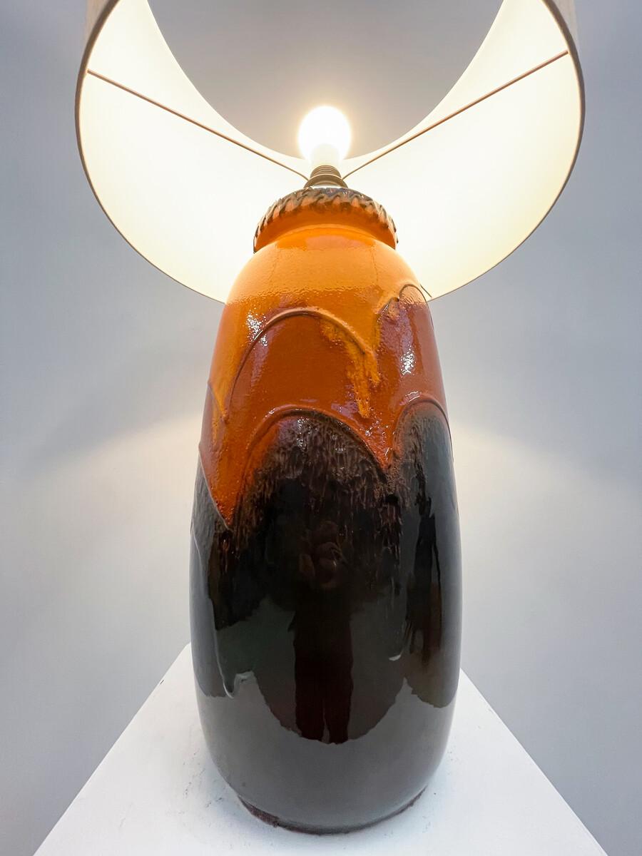 Mid-Century Modern orange ceramic table lamp, Germany, 1970s - new lampshade.