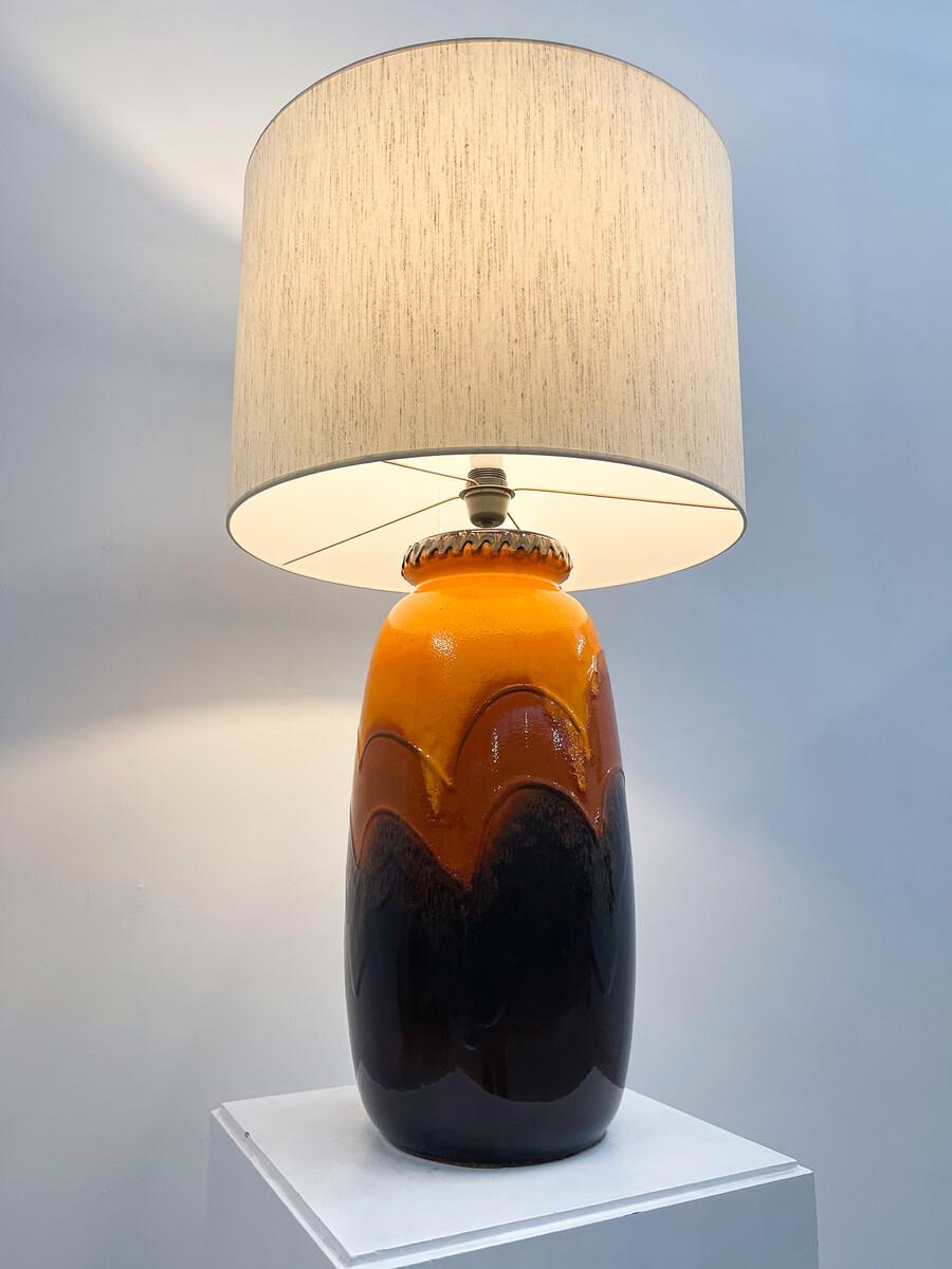 Mid-Century Modern Orange Ceramic Table Lamp, Germany, 1970s, New Lampshade For Sale 1