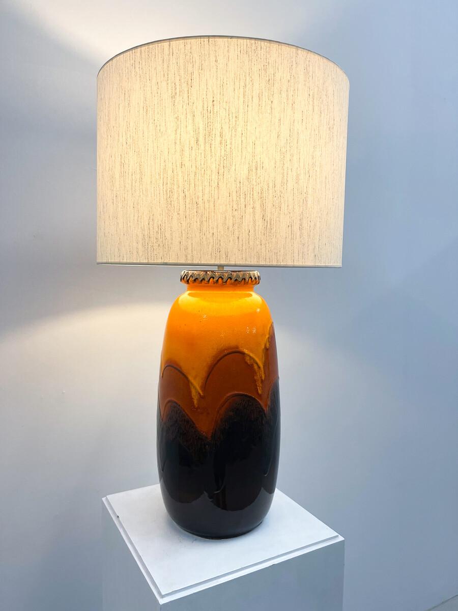 Mid-Century Modern Orange Ceramic Table Lamp, Germany, 1970s, New Lampshade For Sale 2