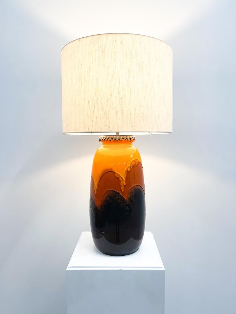 Mid-Century Modern Orange Ceramic Table Lamp, Germany, 1970s, New Lampshade For Sale 3