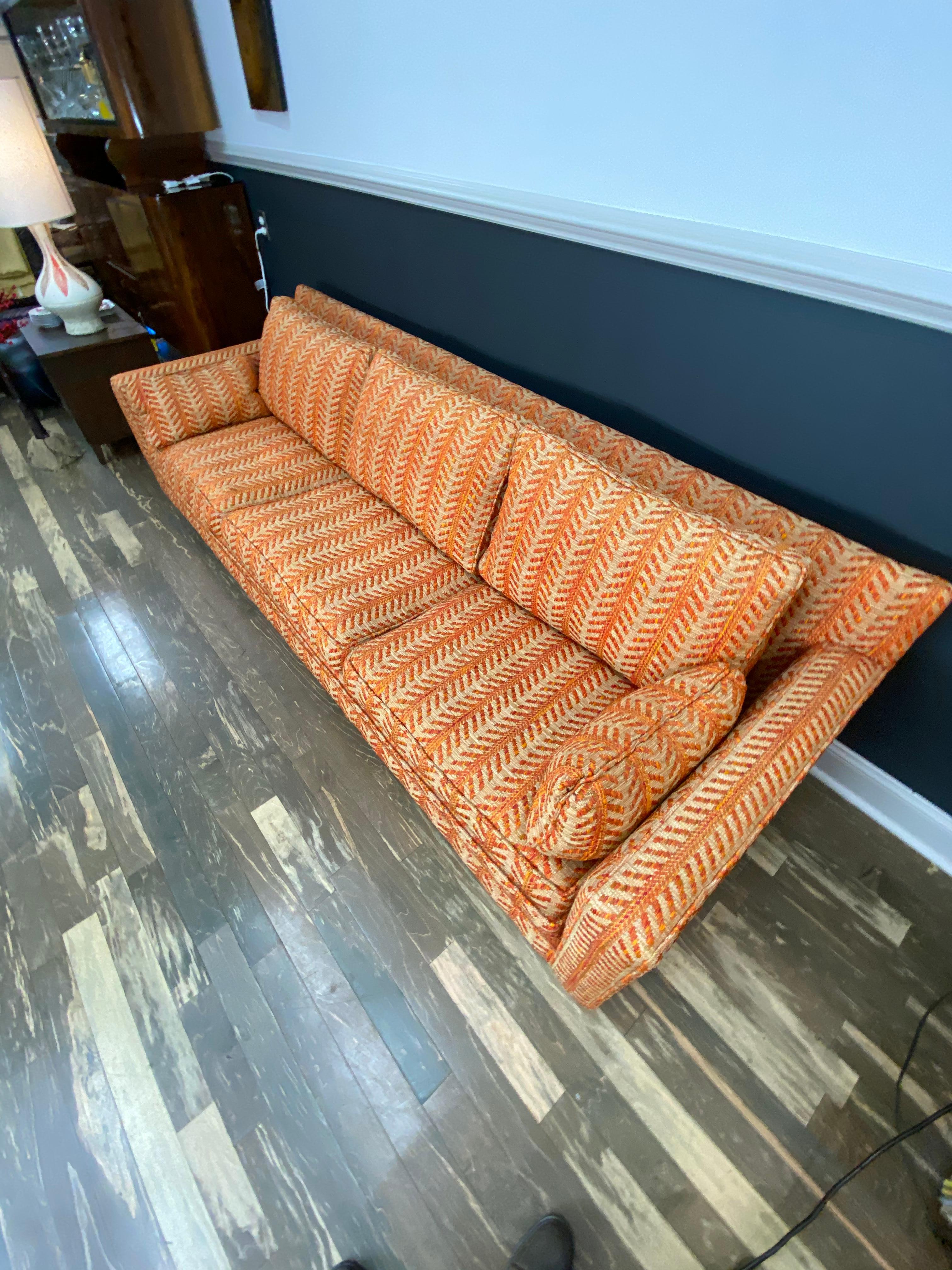 Upholstery Mid-Century Modern Orange Chevron Pattern John Stuart Sofa