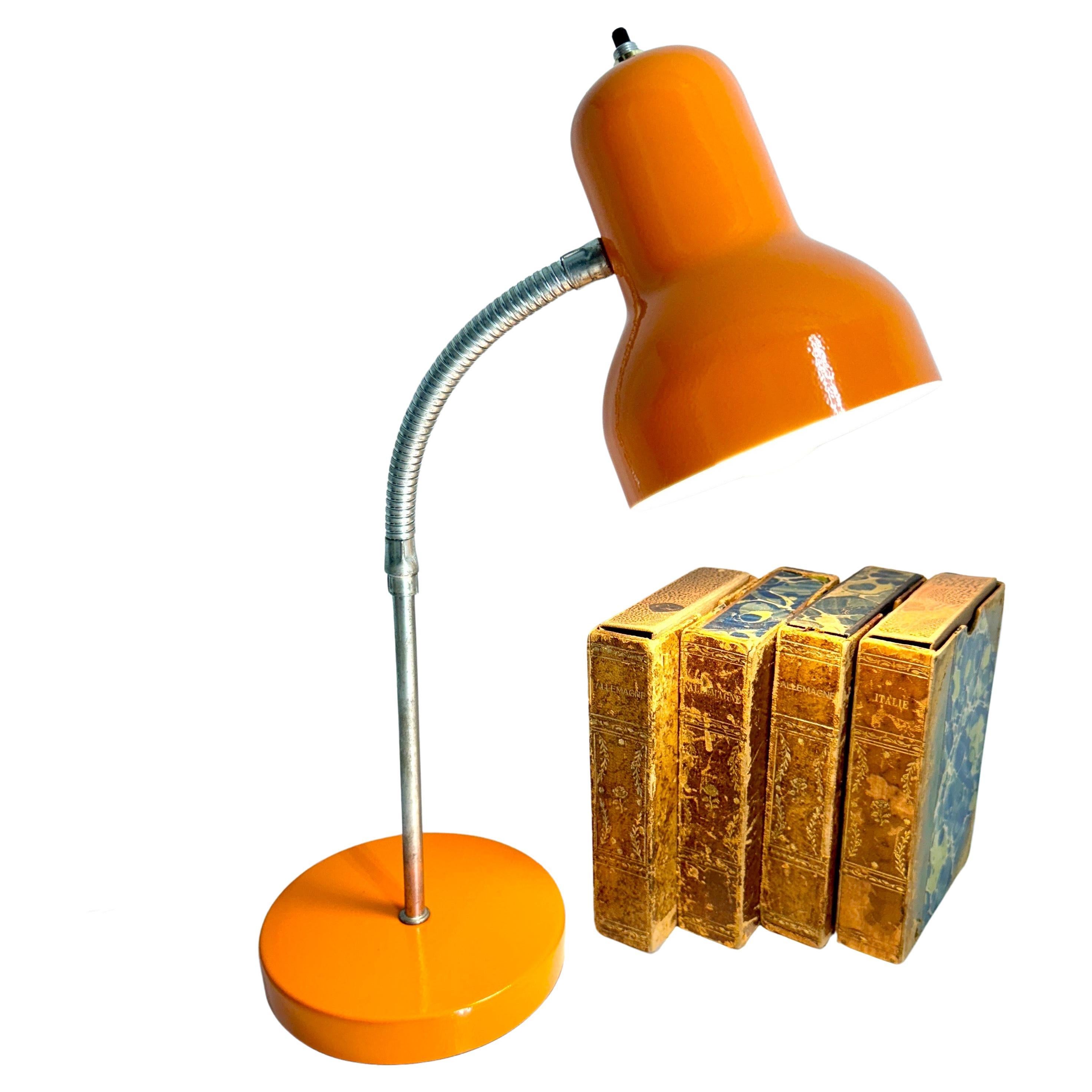 American Mid-Century Modern Orange Cone Gooseneck Desk Lamp For Sale