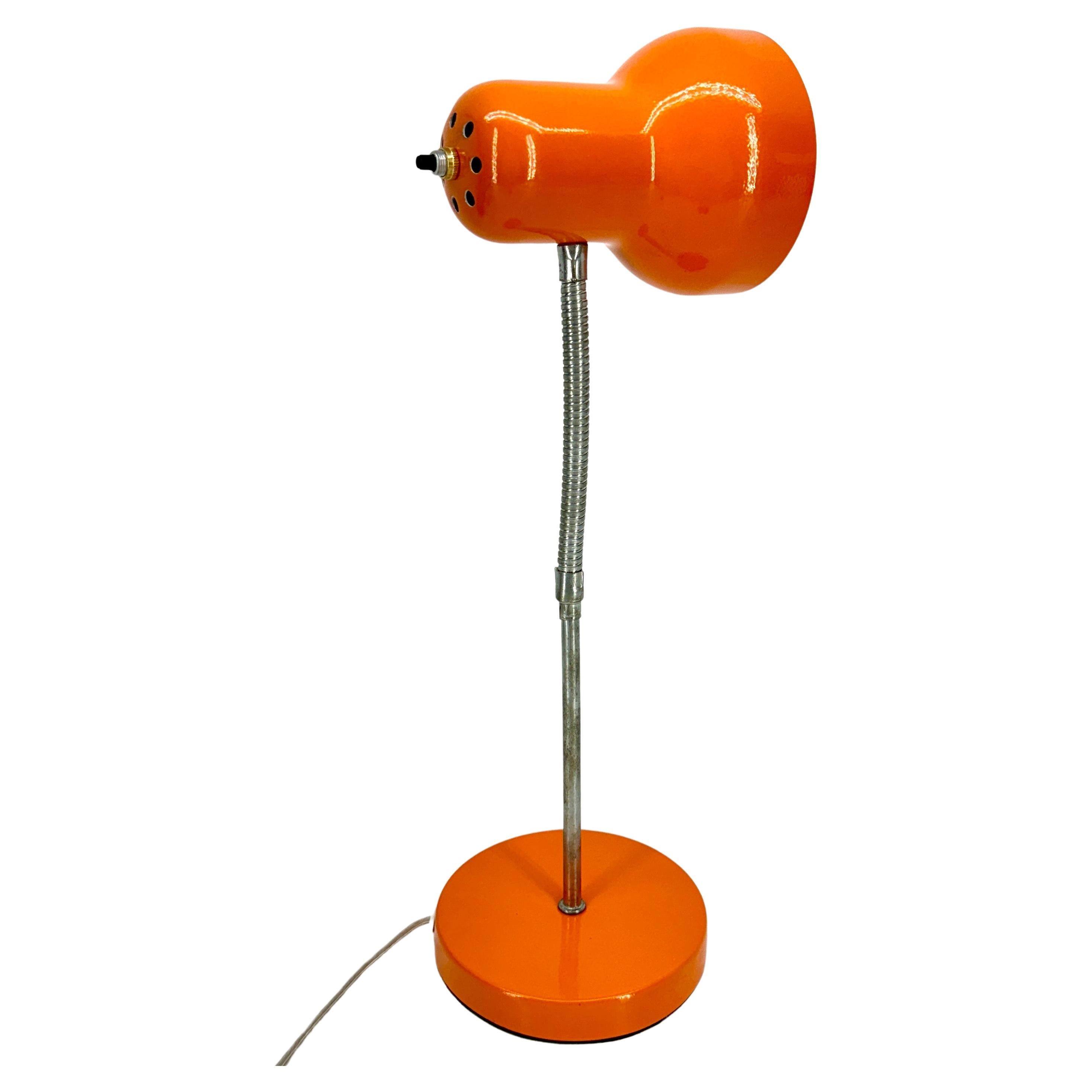 Hand-Crafted Mid-Century Modern Orange Cone Gooseneck Desk Lamp For Sale