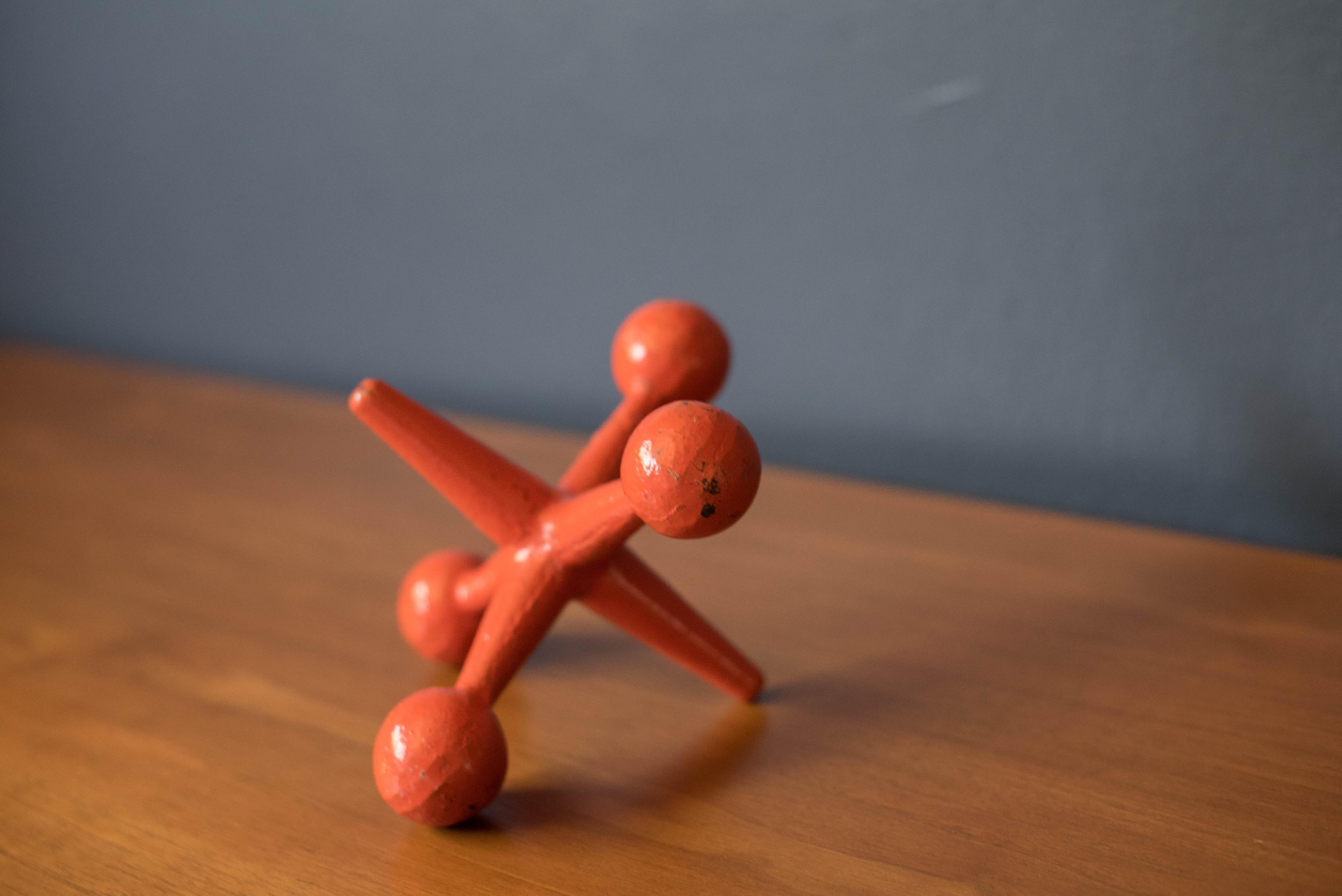 Mid-Century Modern Mid Century Modern Orange Design Line Jack Bookend by Bill Curry
