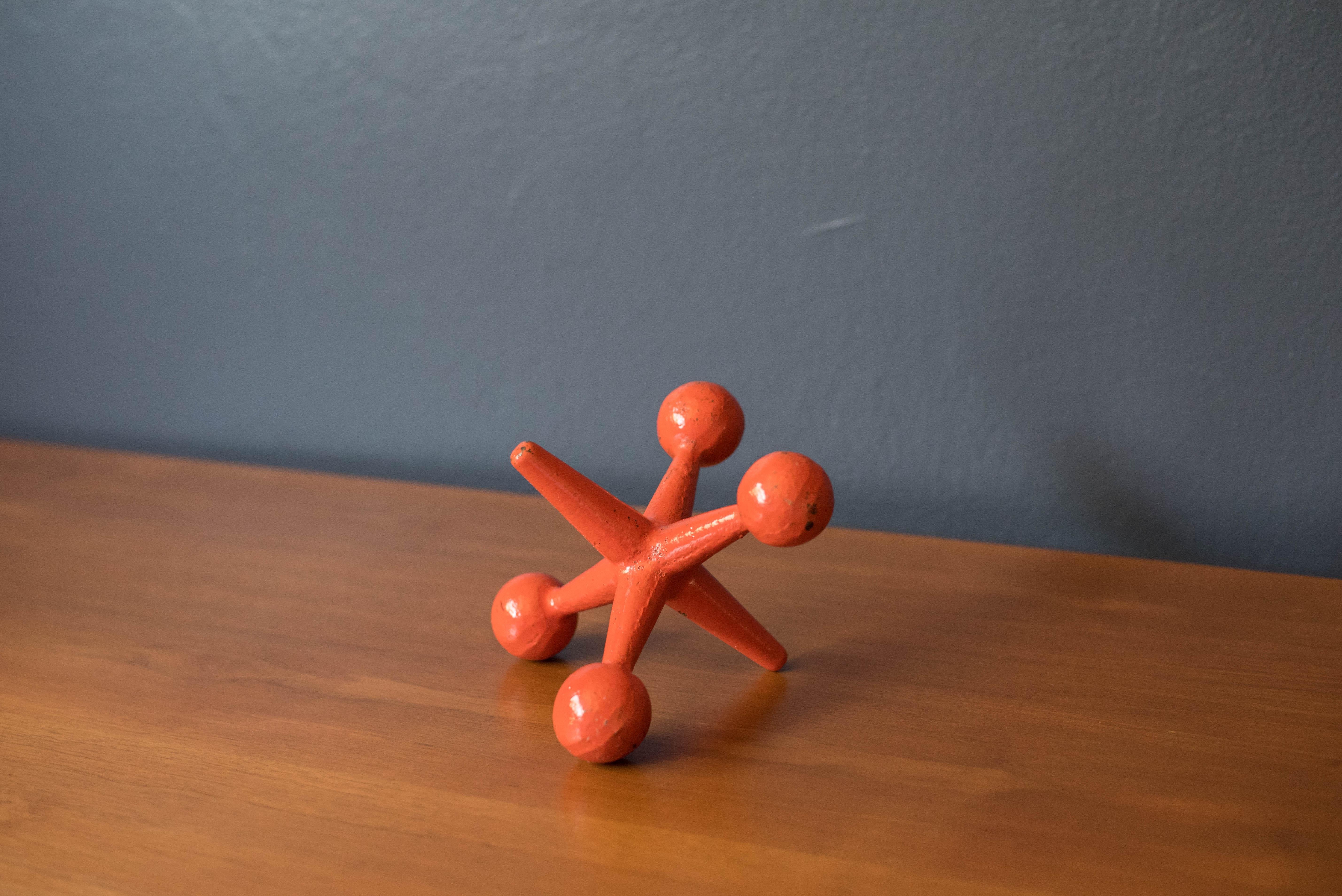 American Mid Century Modern Orange Design Line Jack Bookend by Bill Curry