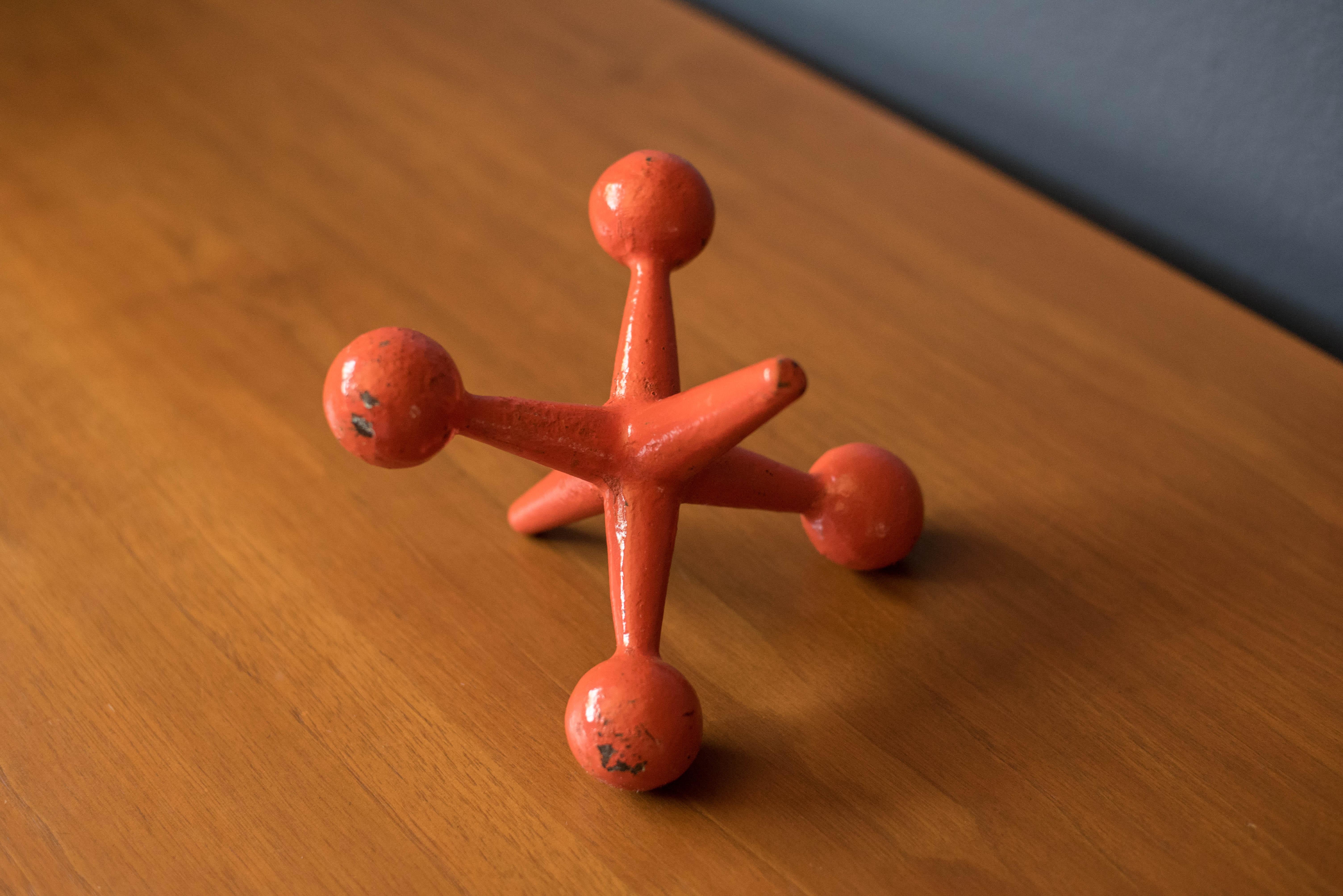 Mid Century Modern Orange Design Line Jack Bookend by Bill Curry In Good Condition In San Jose, CA
