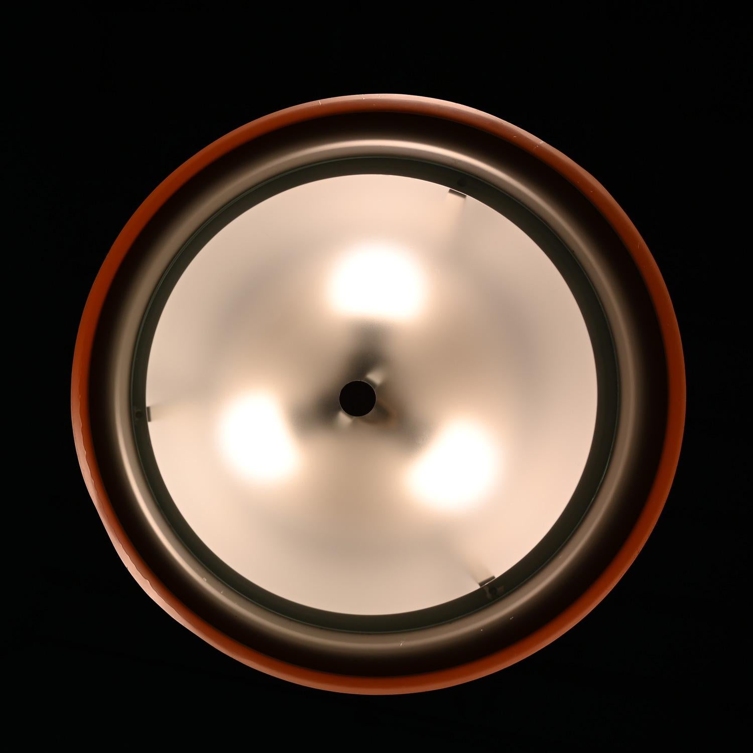 Mid Century Modern Orange Dome Pendant Hanging Light Fixture by Lightolier For Sale 5