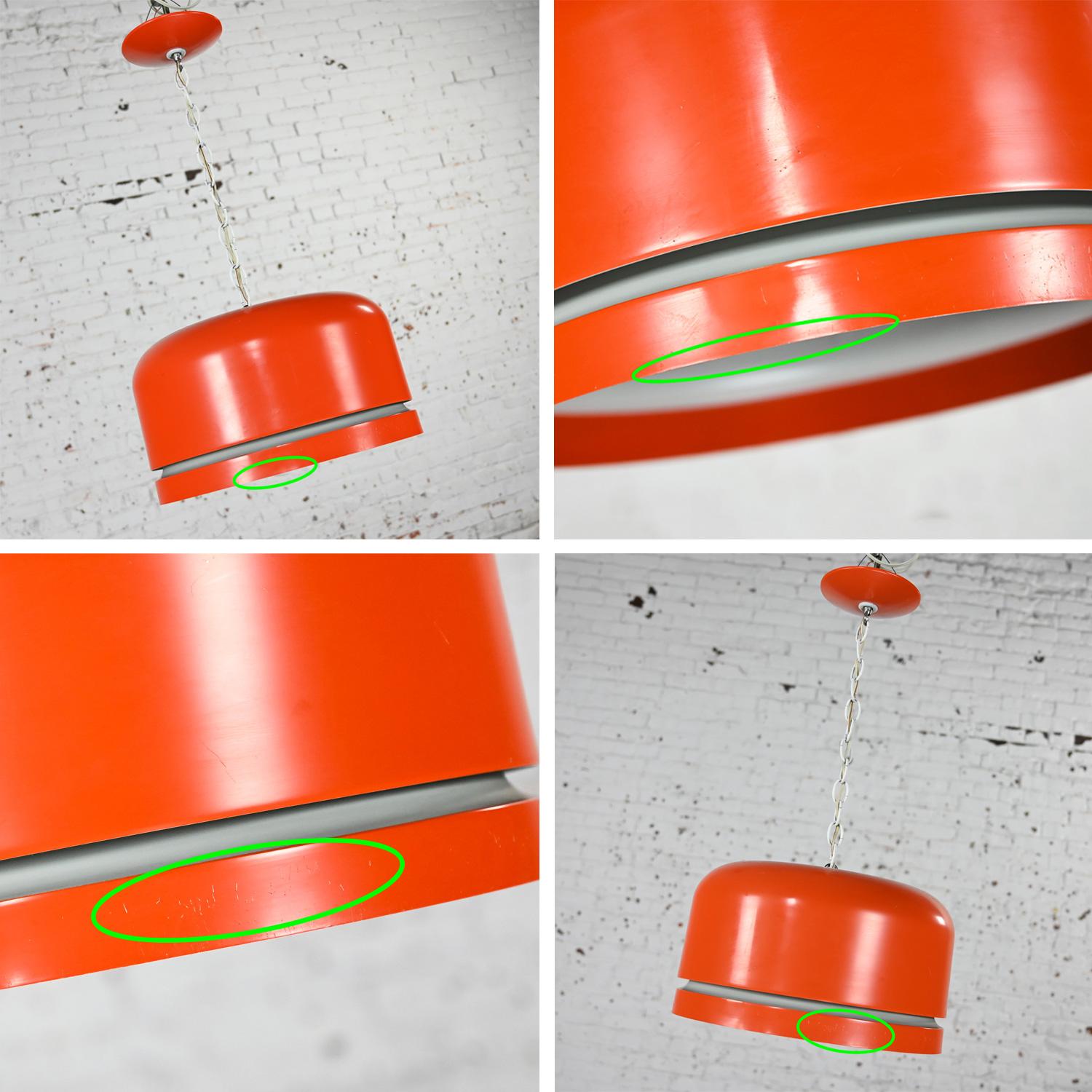Mid Century Modern Orange Dome Pendant Hanging Light Fixture by Lightolier For Sale 10