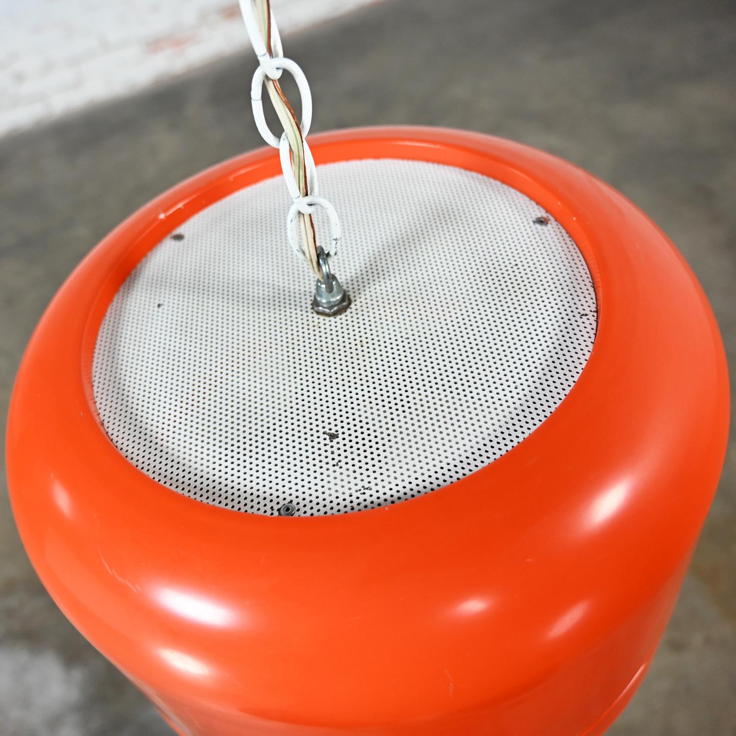 American Mid Century Modern Orange Dome Pendant Hanging Light Fixture by Lightolier For Sale