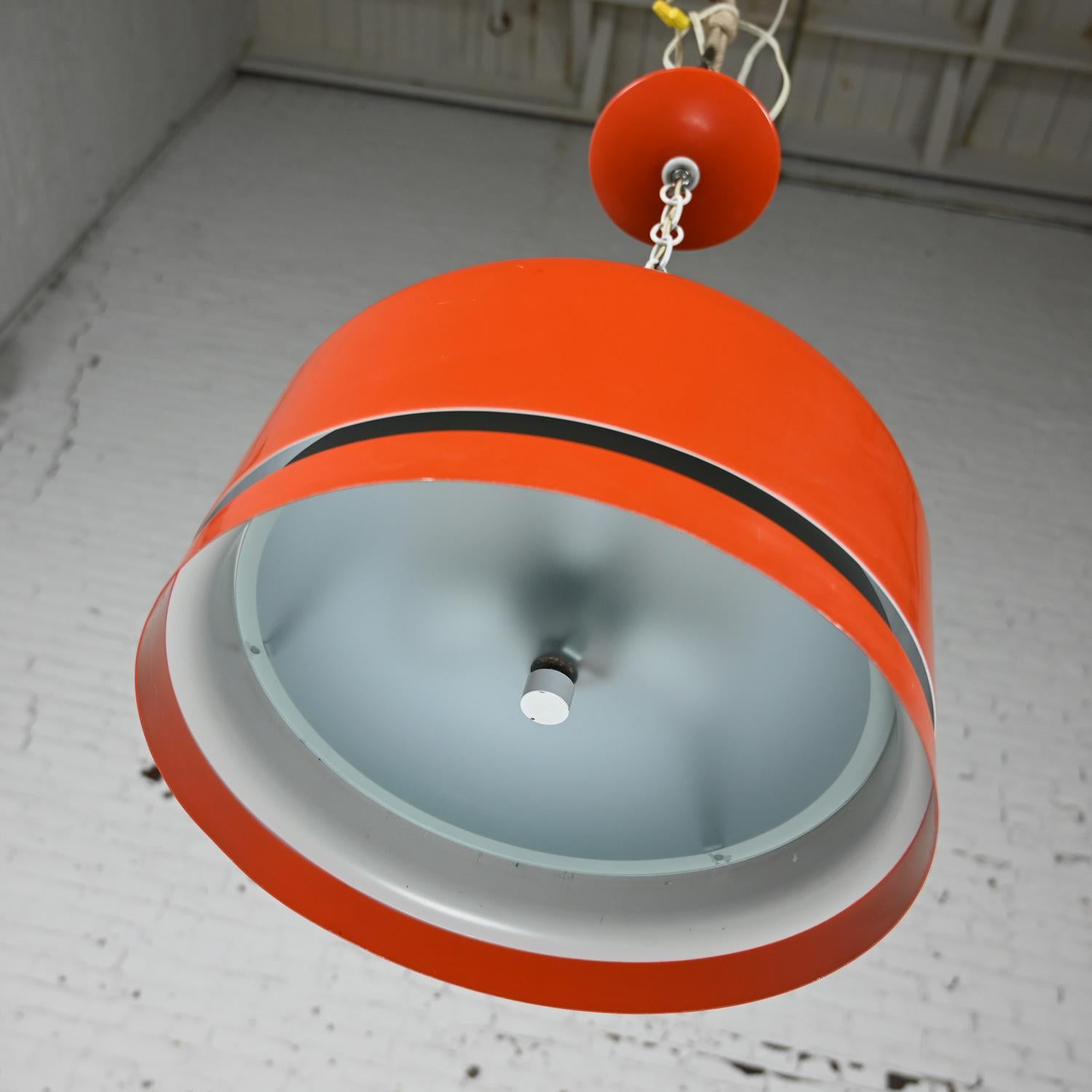 Mid Century Modern Orange Dome Pendant Hanging Light Fixture by Lightolier For Sale 1