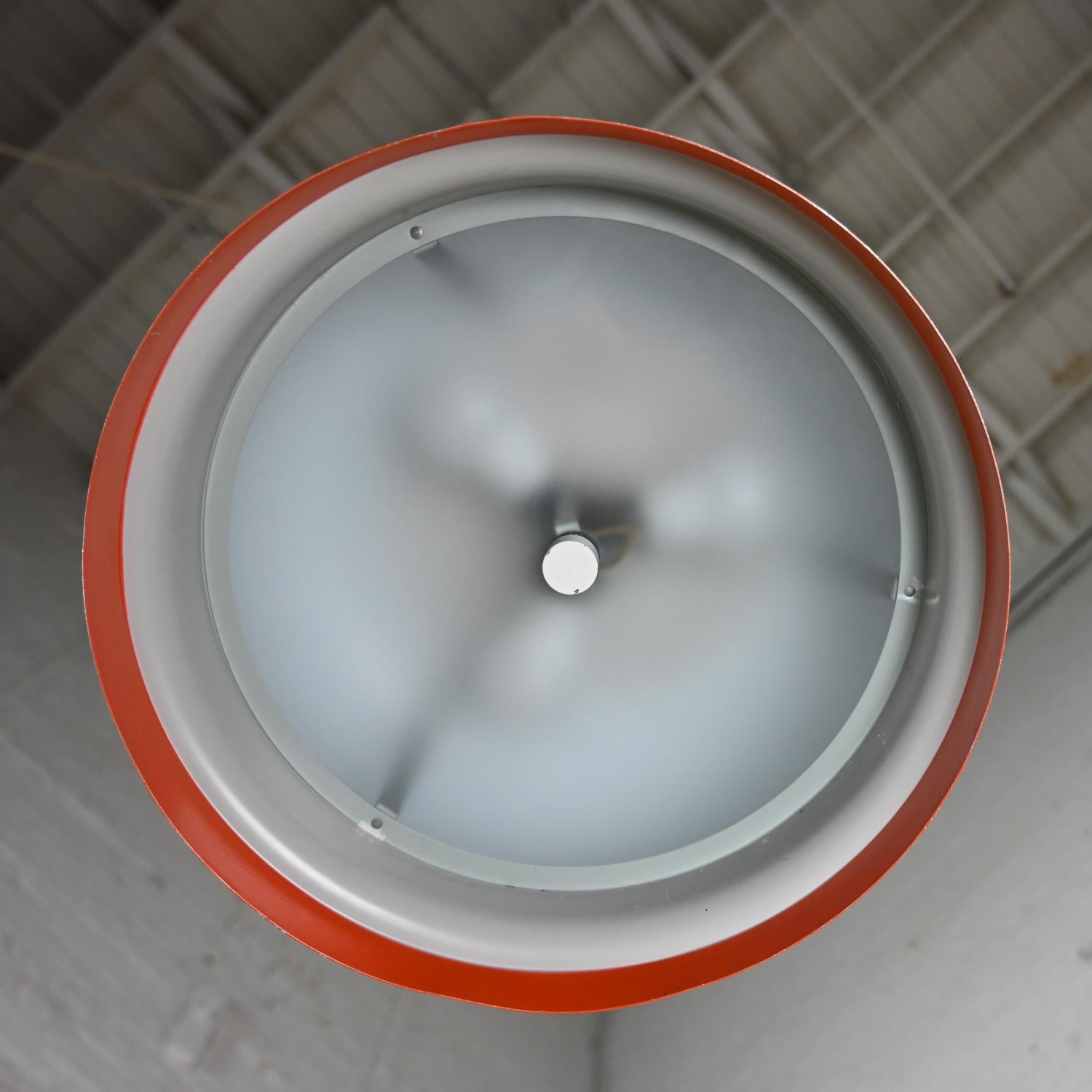 Mid Century Modern Orange Dome Pendant Hanging Light Fixture by Lightolier For Sale 2