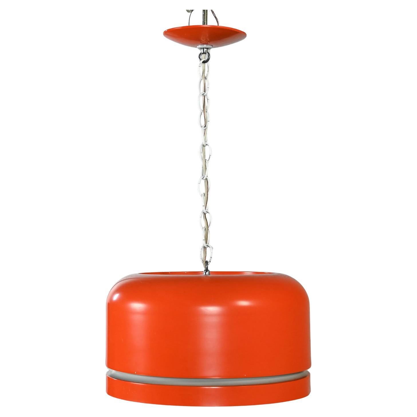 Mid Century Modern Orange Dome Pendant Hanging Light Fixture by Lightolier For Sale