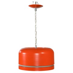 Used Mid Century Modern Orange Dome Pendant Hanging Light Fixture by Lightolier