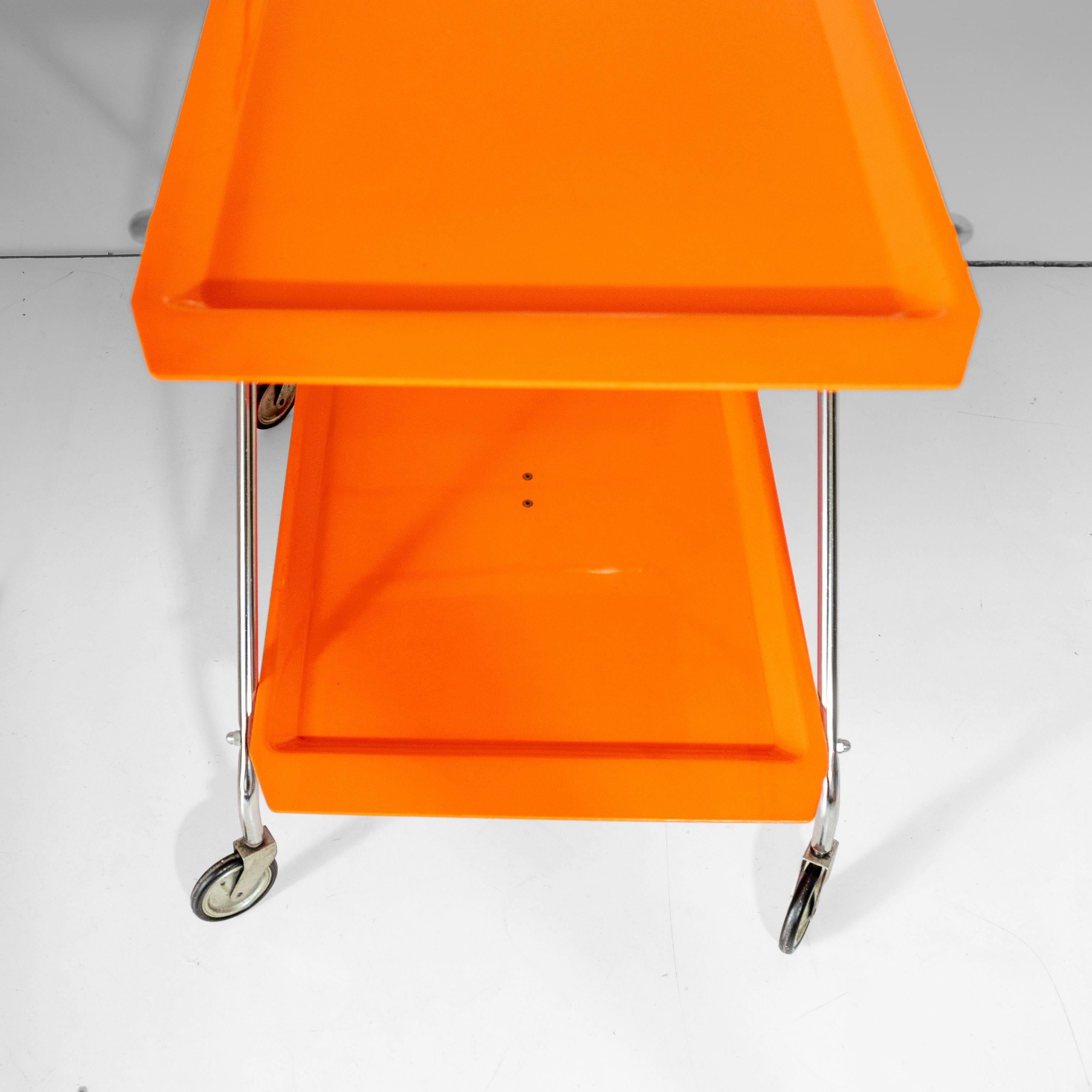 Orangefarbener klappbarer Barwagen im Stil von Kartell, Moderne der Mitte des Jahrhunderts, Italien 1970er Jahre im Angebot 4