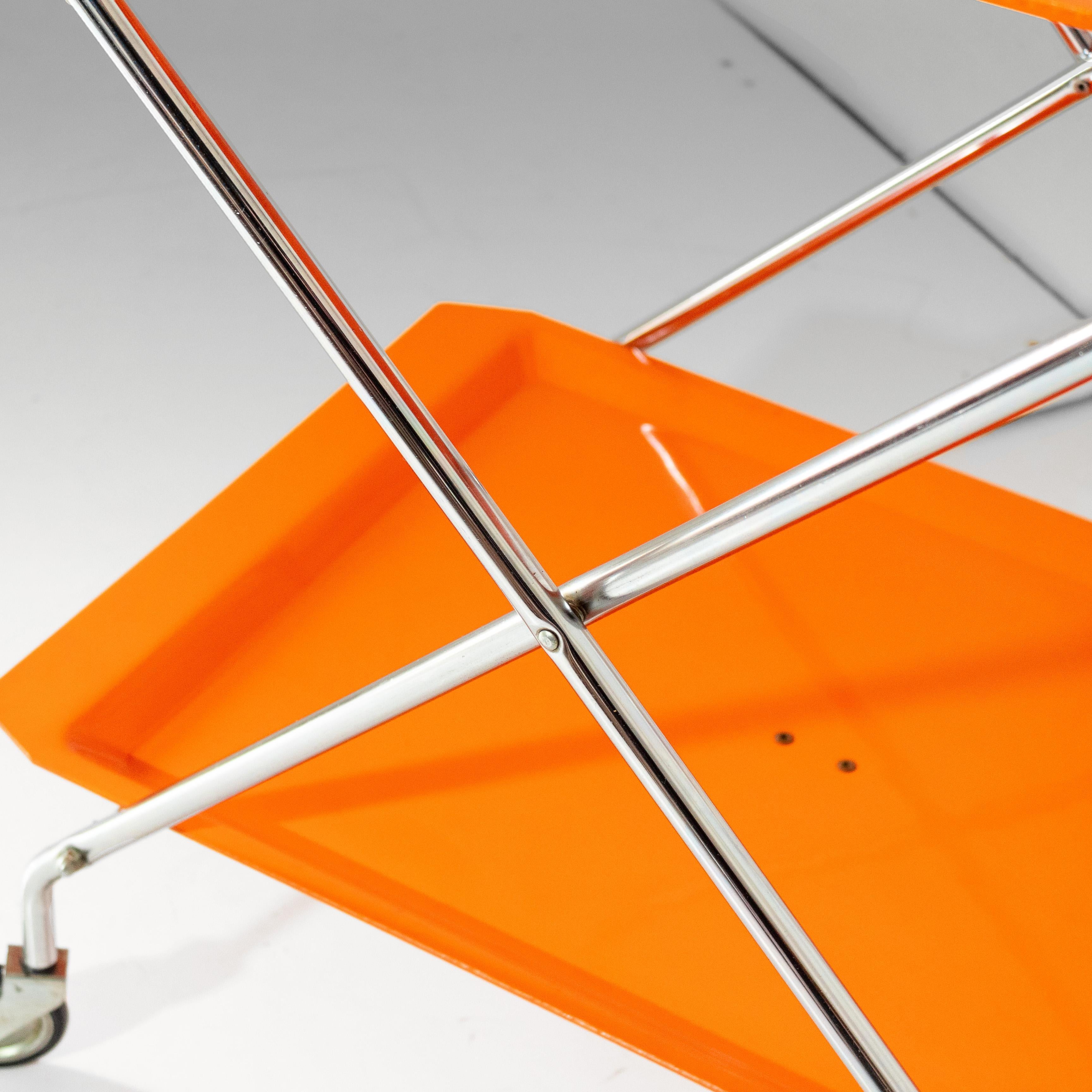 Orangefarbener klappbarer Barwagen im Stil von Kartell, Moderne der Mitte des Jahrhunderts, Italien 1970er Jahre im Angebot 6