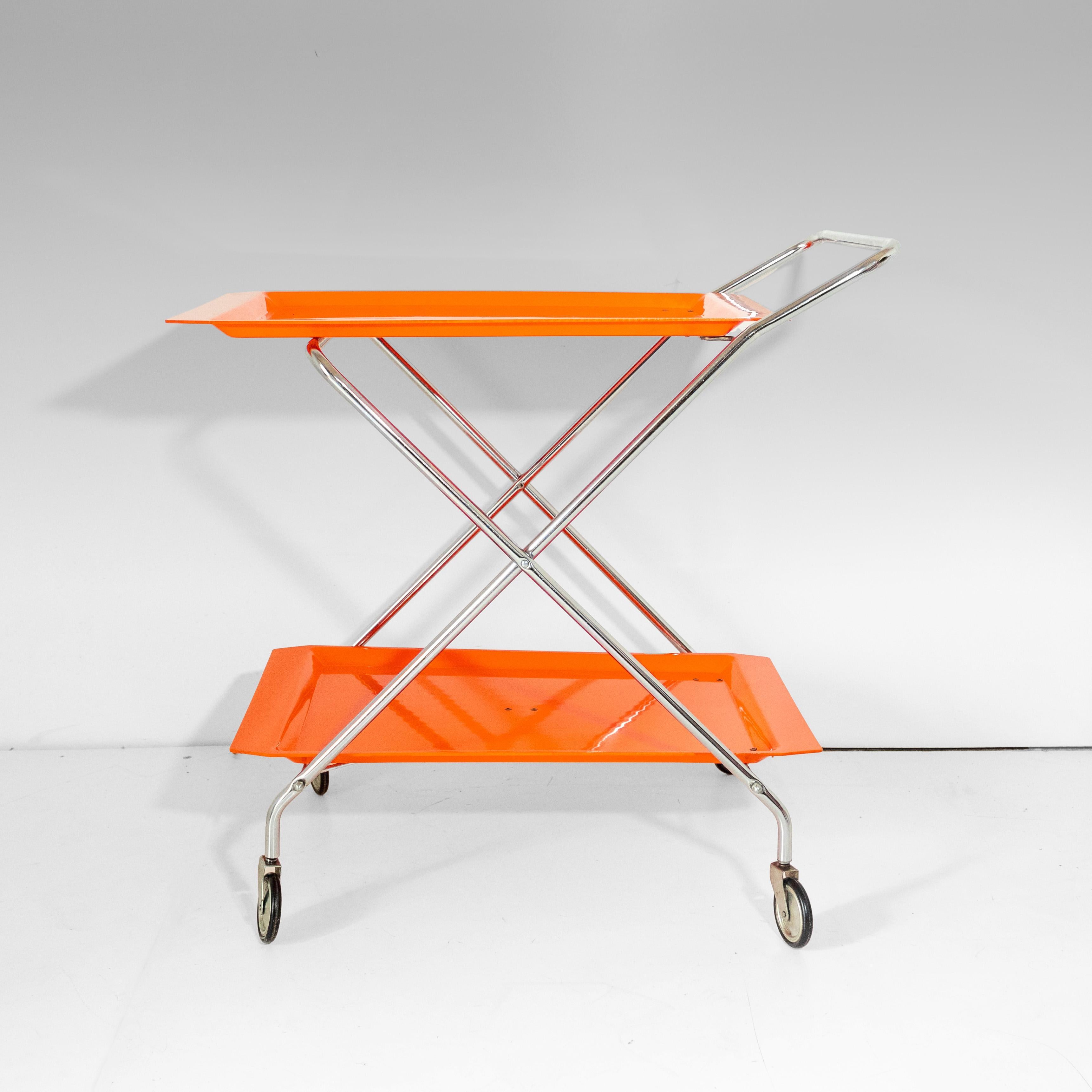 Orangefarbener klappbarer Barwagen im Stil von Kartell, Moderne der Mitte des Jahrhunderts, Italien 1970er Jahre (Italienisch) im Angebot
