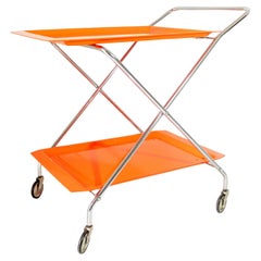 Mid Century Modern Orange Folding Bar Cart in the style of Kartell, Italy 1970s