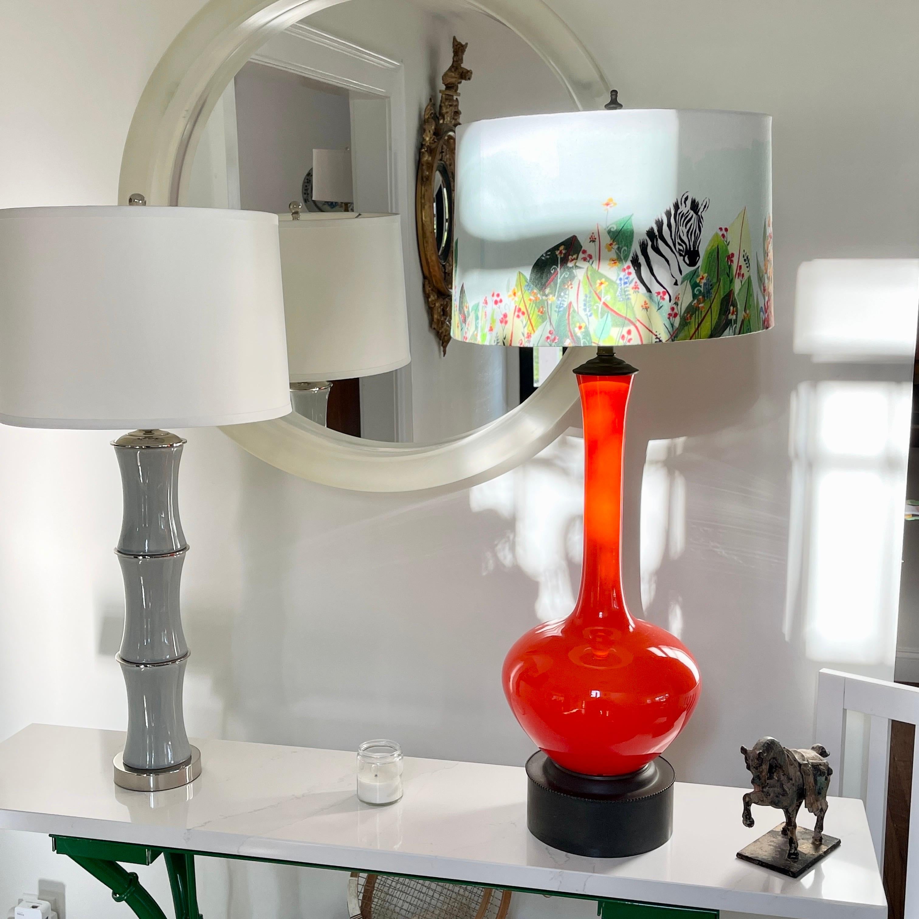 Italian Mid-Century Modern Orange Glass Table Lamp 4