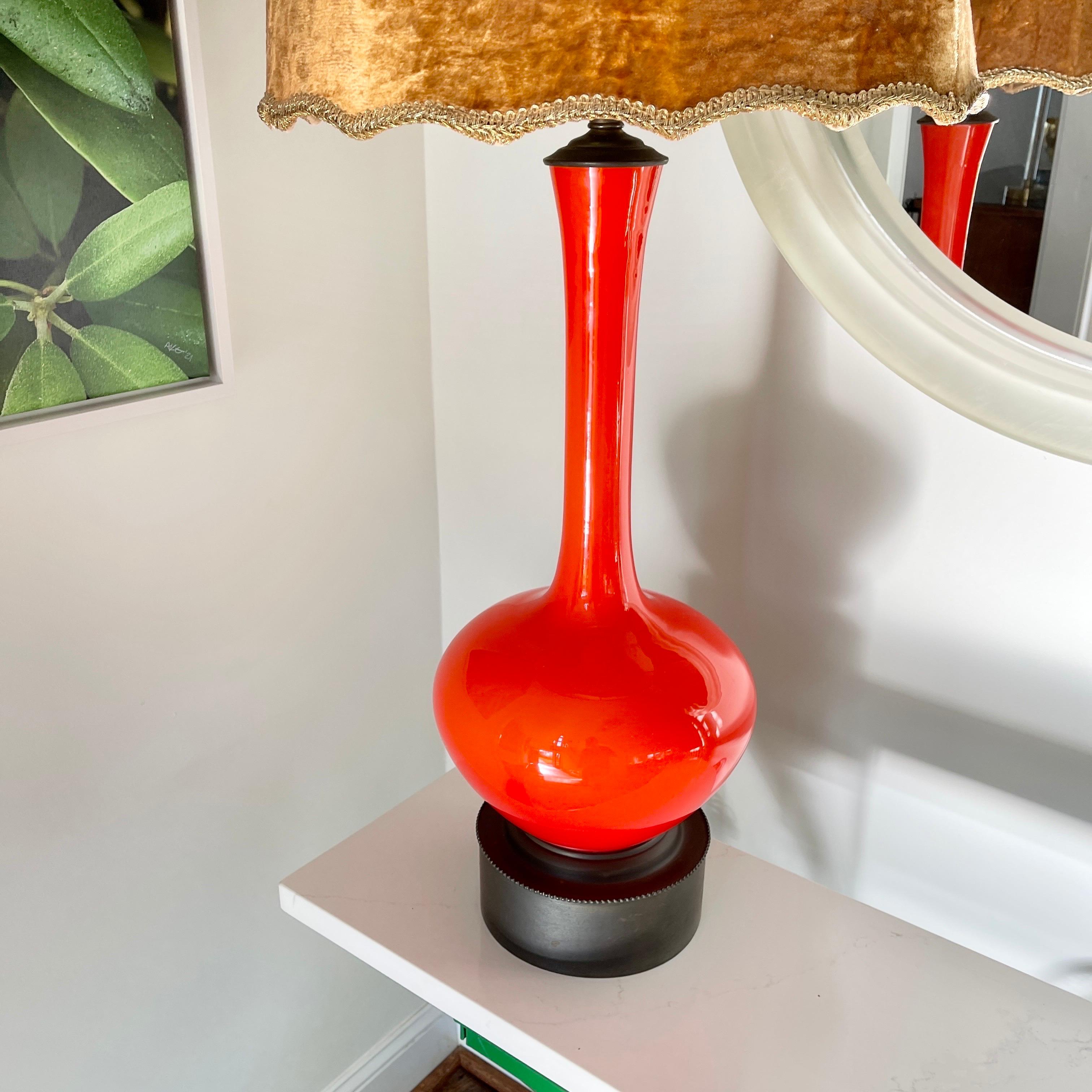 Italian Mid-Century Modern Orange Glass Table Lamp 6