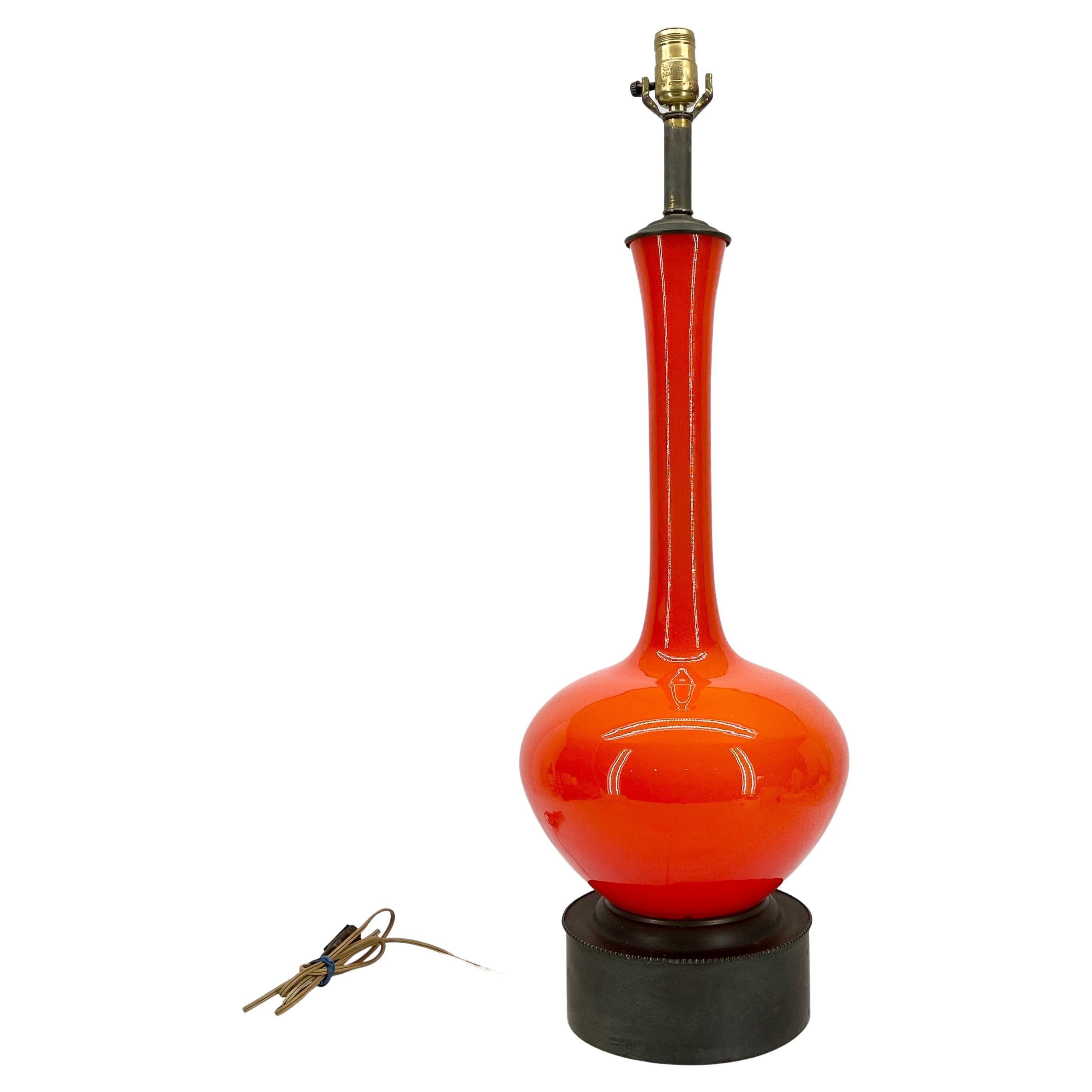 Hand-Crafted Italian Mid-Century Modern Orange Glass Table Lamp