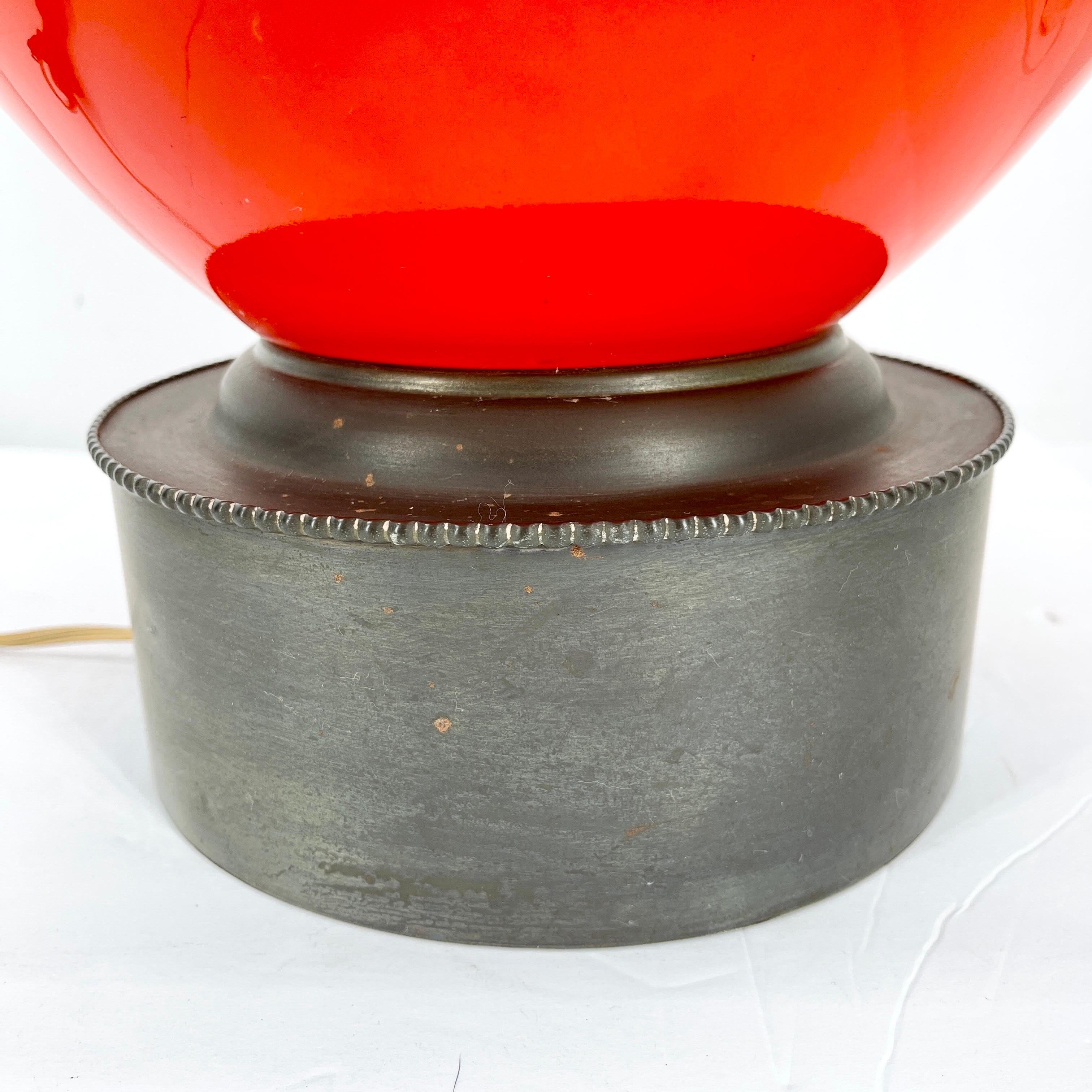Italian Mid-Century Modern Orange Glass Table Lamp In Good Condition In Haddonfield, NJ