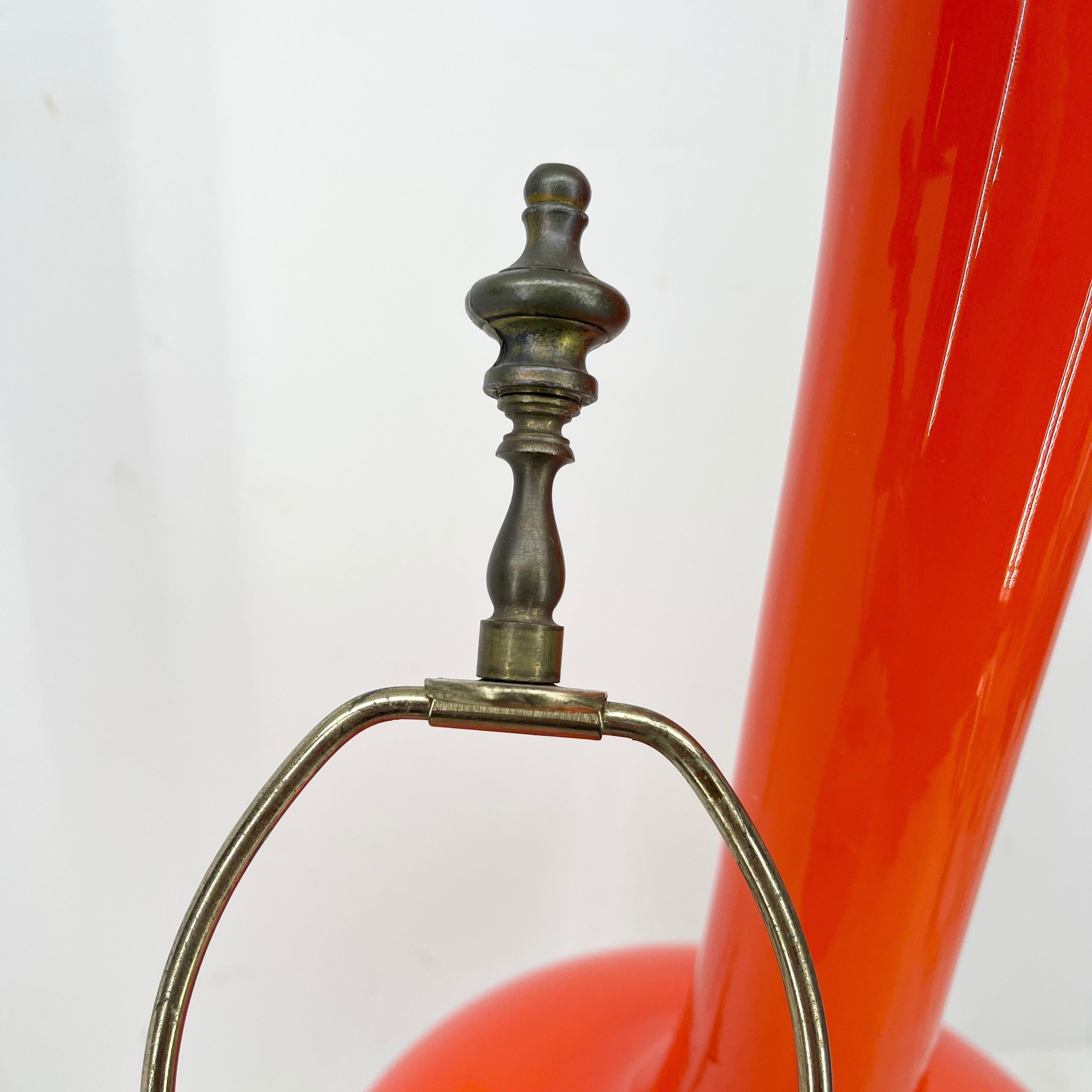Italian Mid-Century Modern Orange Glass Table Lamp 2