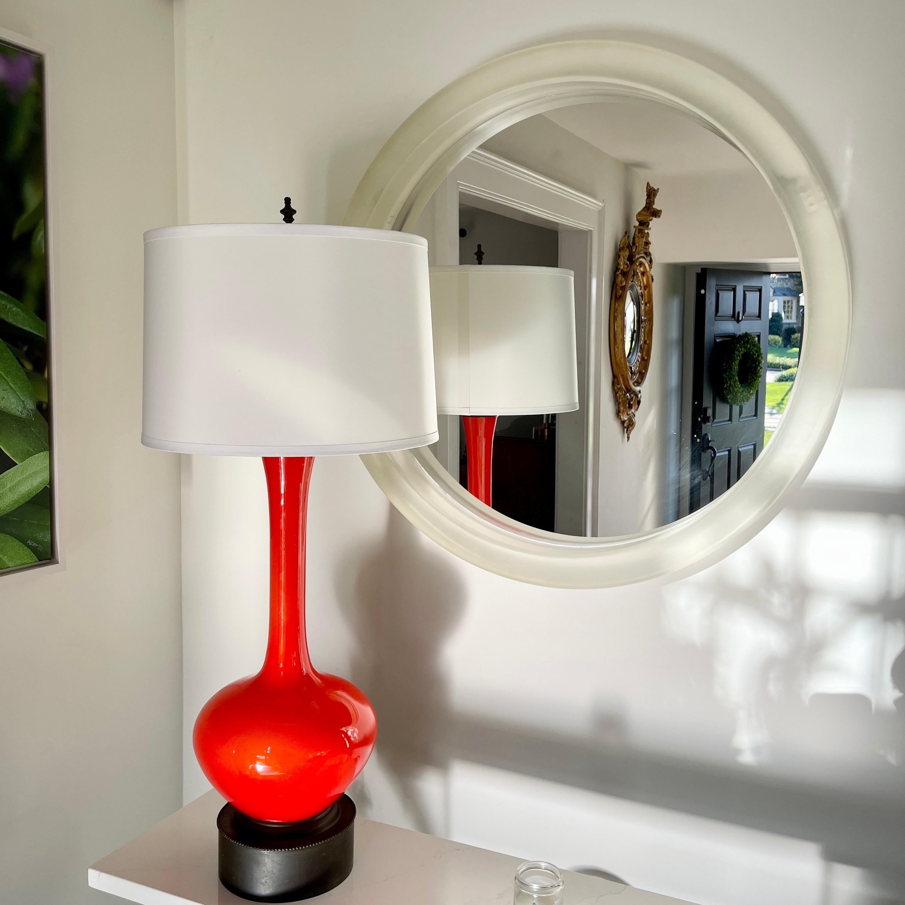 Italian Mid-Century Modern Orange Glass Table Lamp 3