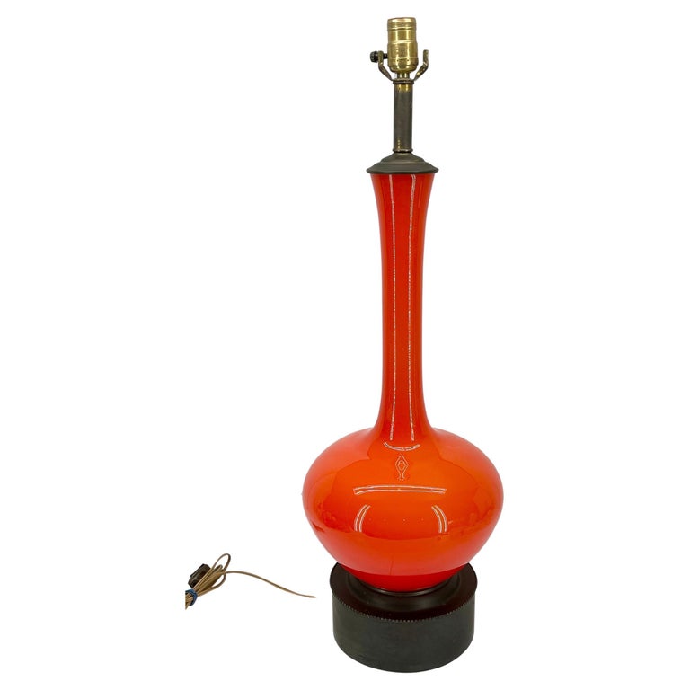 Italian Mid-Century Modern Orange Glass Table Lamp For Sale at 1stDibs