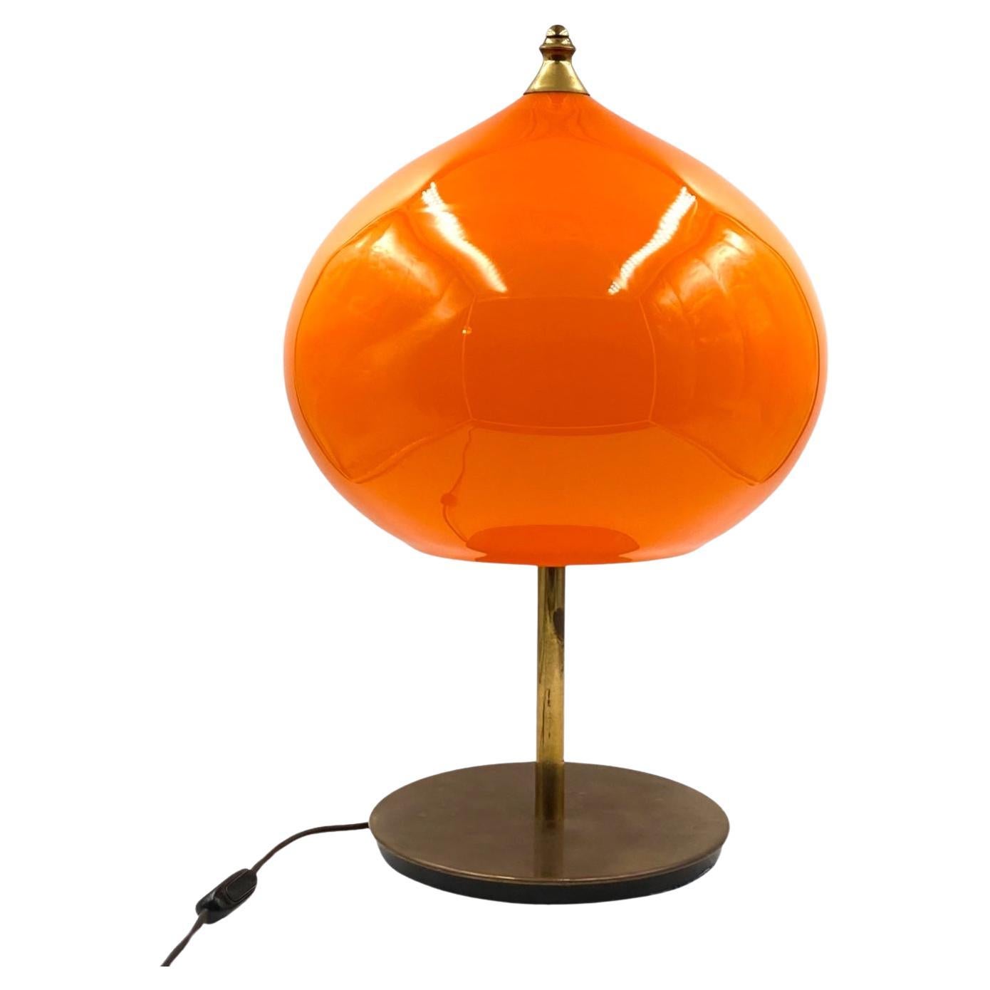 Mid-century modern orange glass table lamp, Vistosi Italy, 1960s For Sale