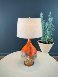 Mid-Century Modern Orange Glazed Ceramic Table Lamp
