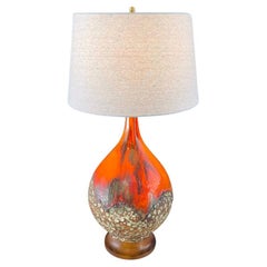 Mid-Century Modern Orange Glazed Ceramic Table Lamp